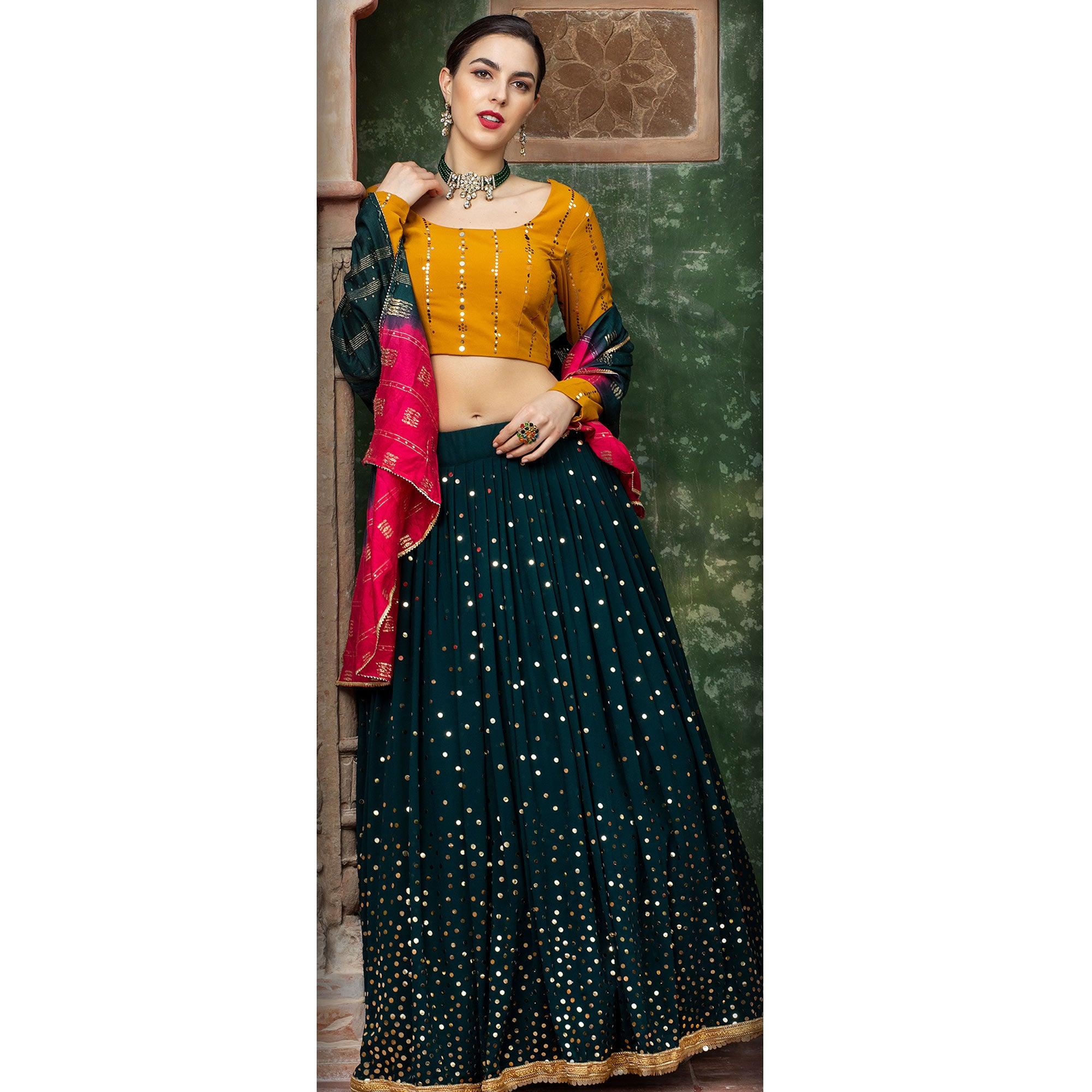 Peachmode Elegant Dark Green Coloured Festive Wear Fancy Sequins Work Georgette Lehenga Choli - view 4