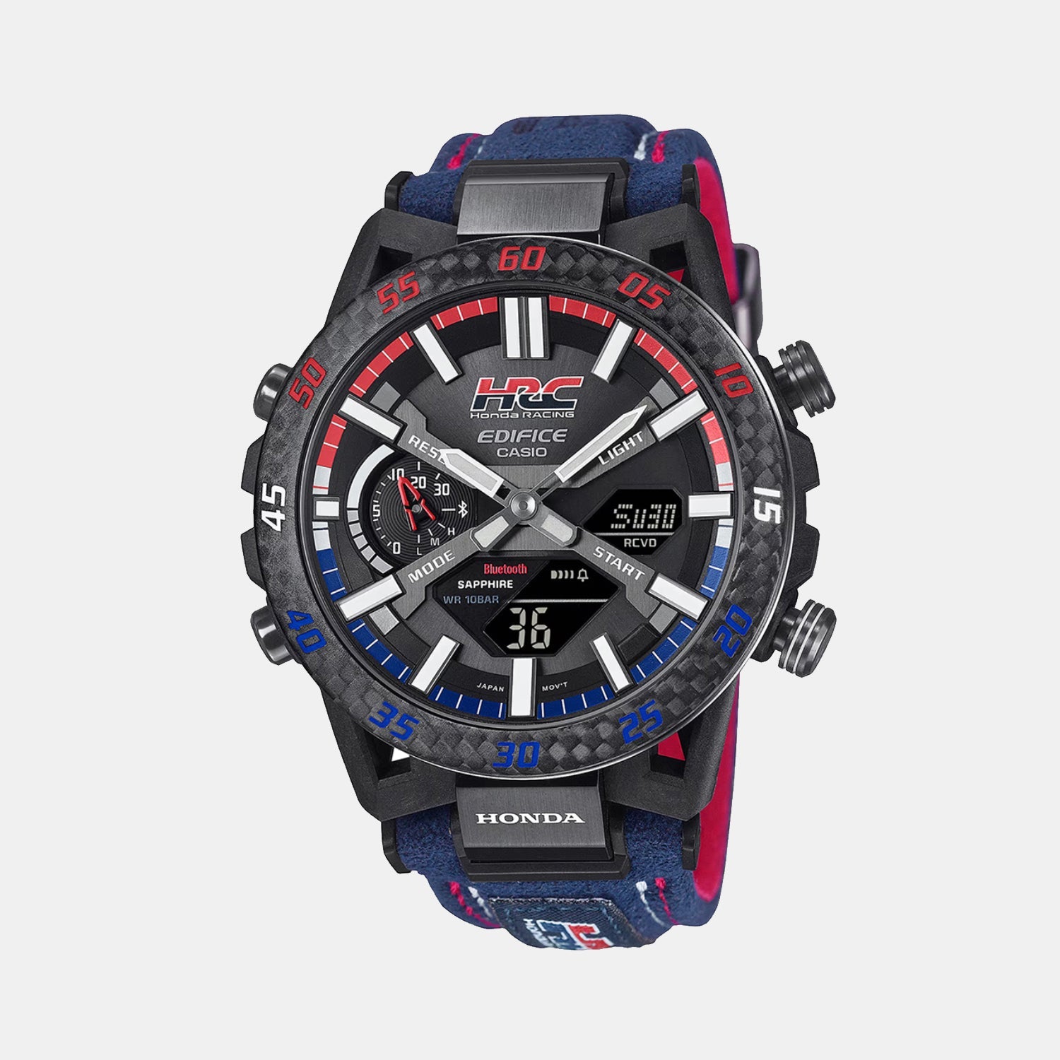 Casio Edifice Men Quartz Black Dial Analog-Digital Alcantara Watch ED642