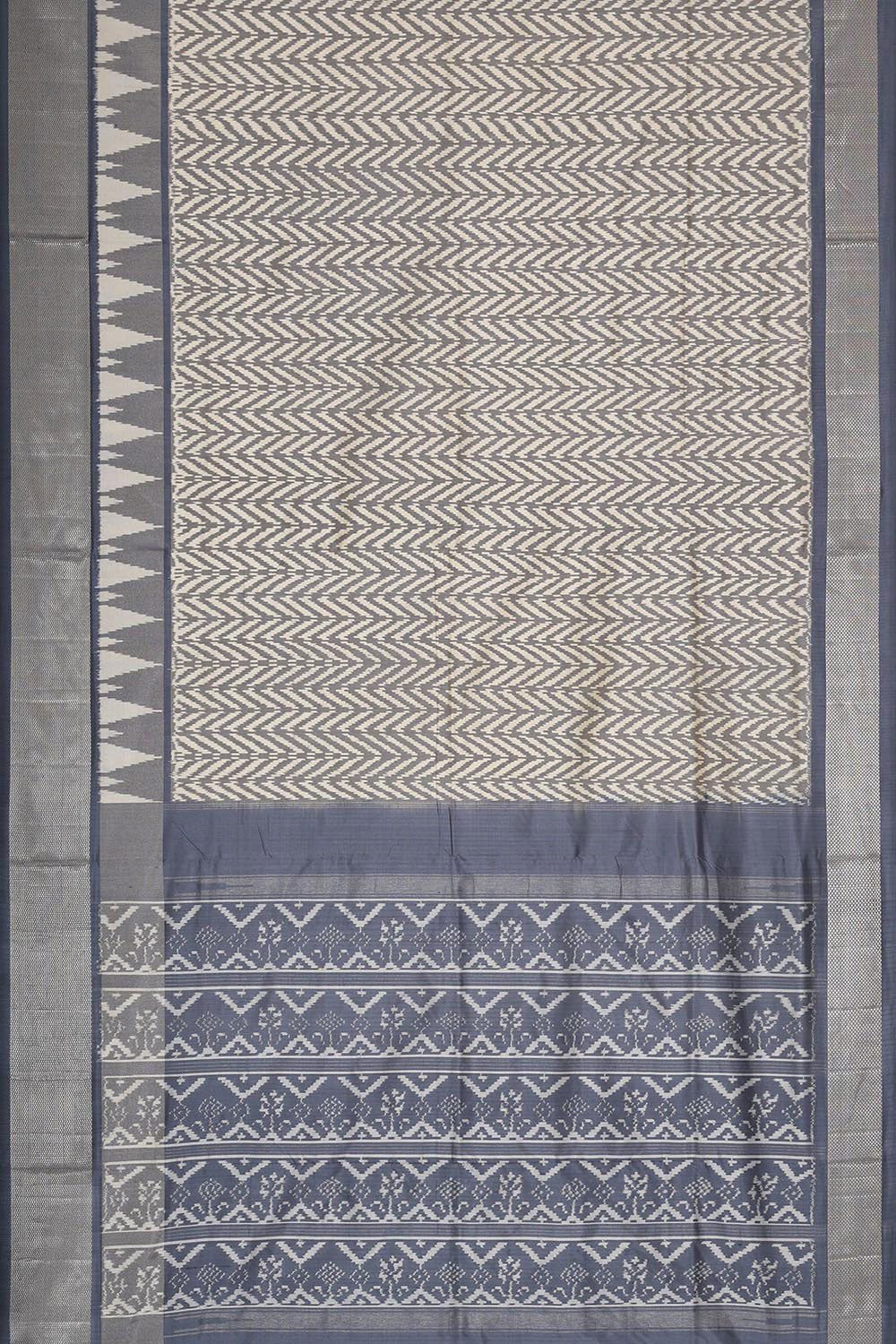 Kalanjali Ikat Silk Cream-Grey Saree – Women's - view 3