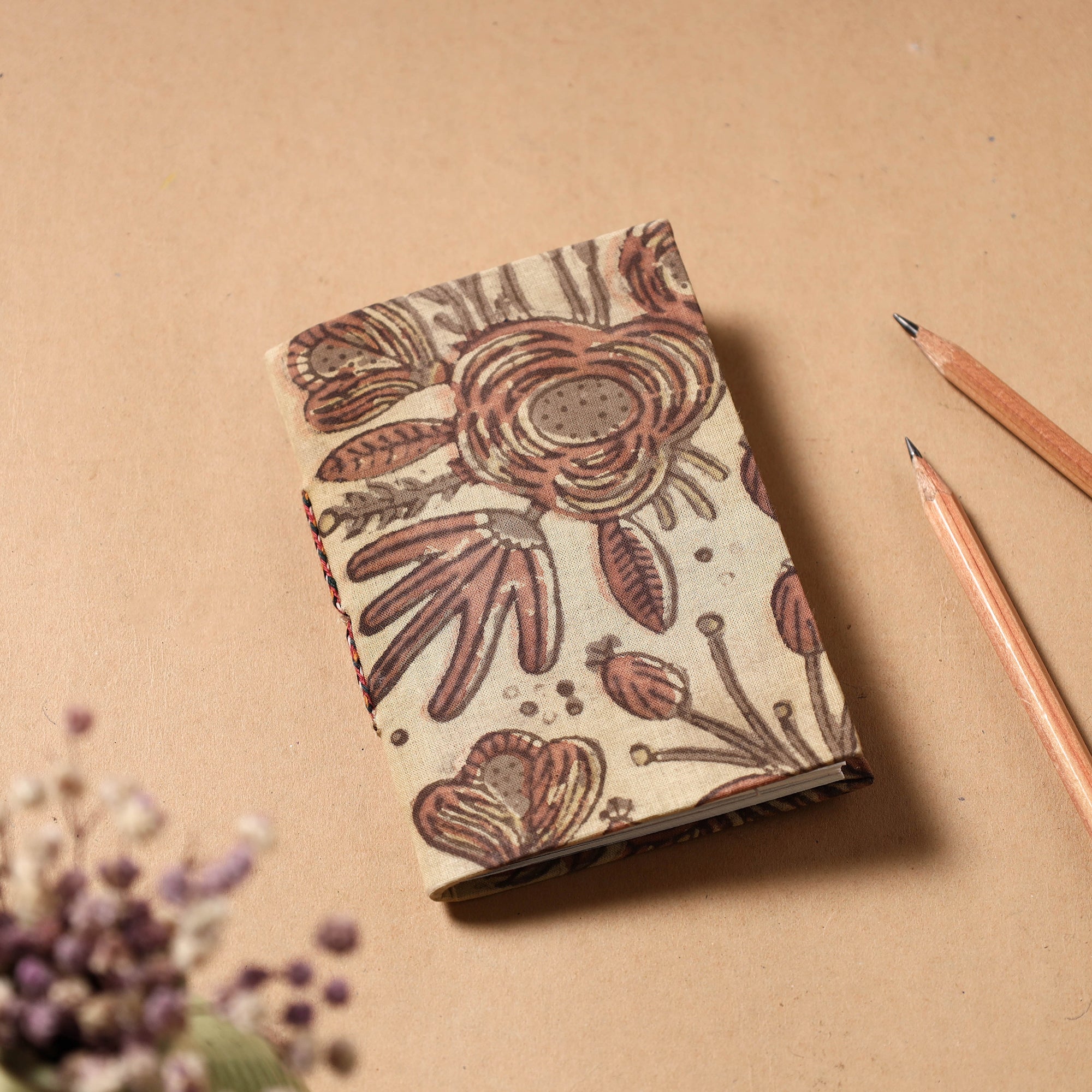 BINDAAS UNLIMITED Brown - Bagru Fabric Cover Handmade Paper Notebook (5 x 3.5 in)