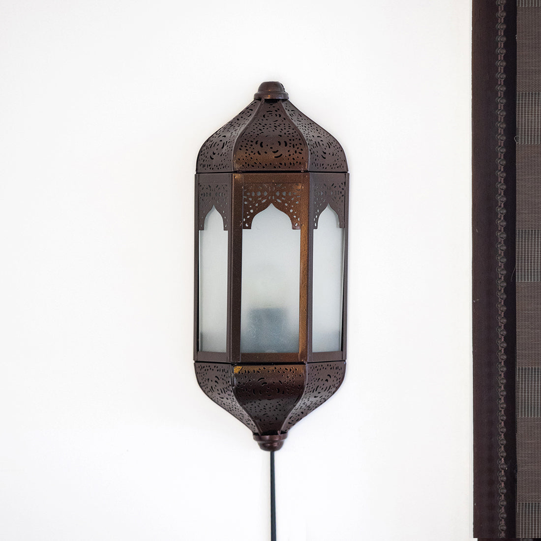 EXCLUSIVELANE 'Haveli Jharokha' Hand-Etched Iron Wall Lamp (14 Inch, Dark Brown) - view 2