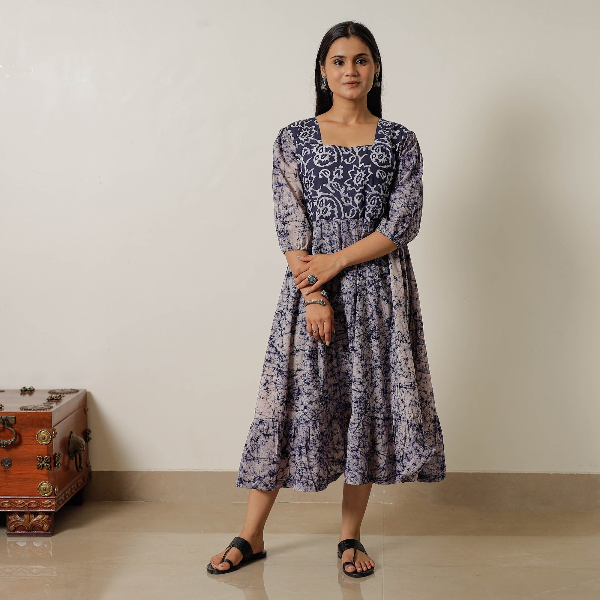 ITOKRI CASUALS Blue - Hand Batik Printed Cotton Flared Dress 01 - view 2