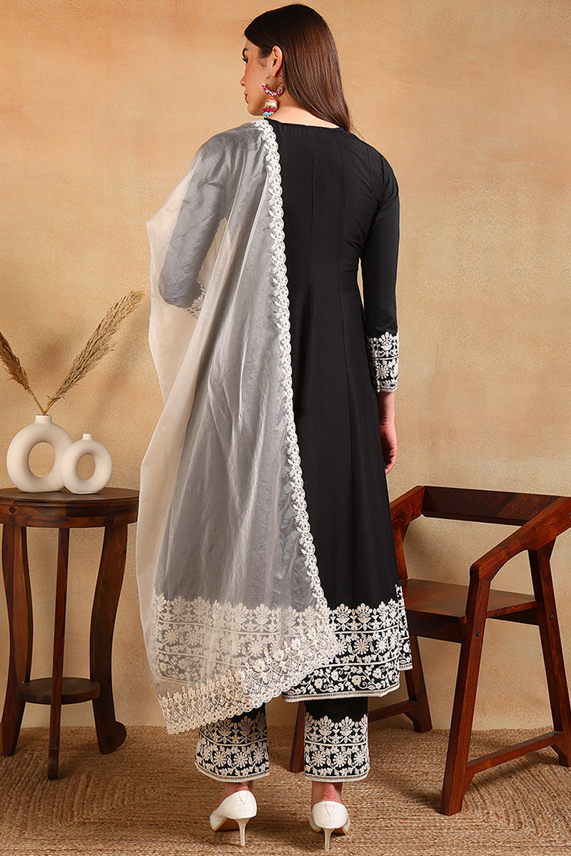 Ahika Black Silk Blend Embroidered Anarkali Suit Set PKSKD2362 - view 2