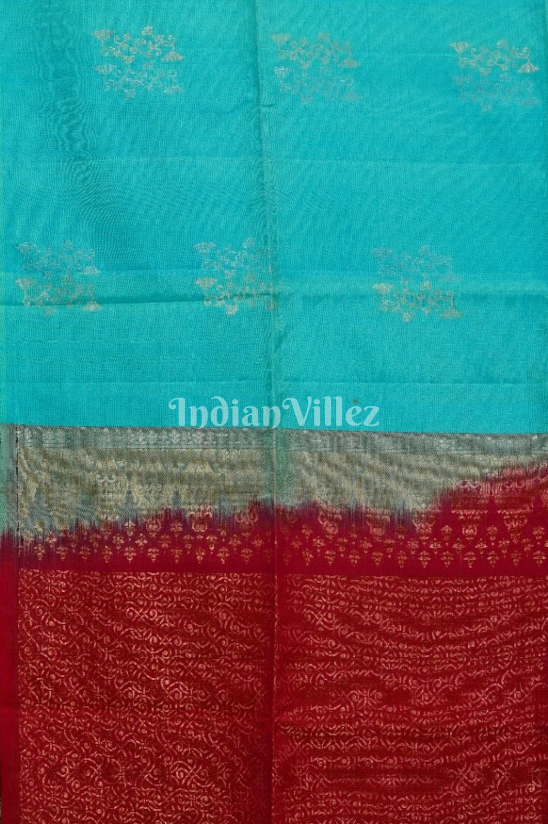 IndianVillèz Sky With Maroon Pure Kanjivaram Soft Silk Saree - view 4
