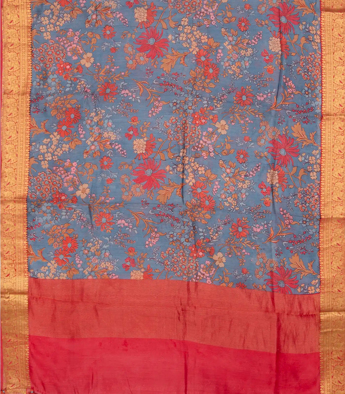 RmKV Grey Blended Cotton Saree With Floral Motifs-Grey - view 2