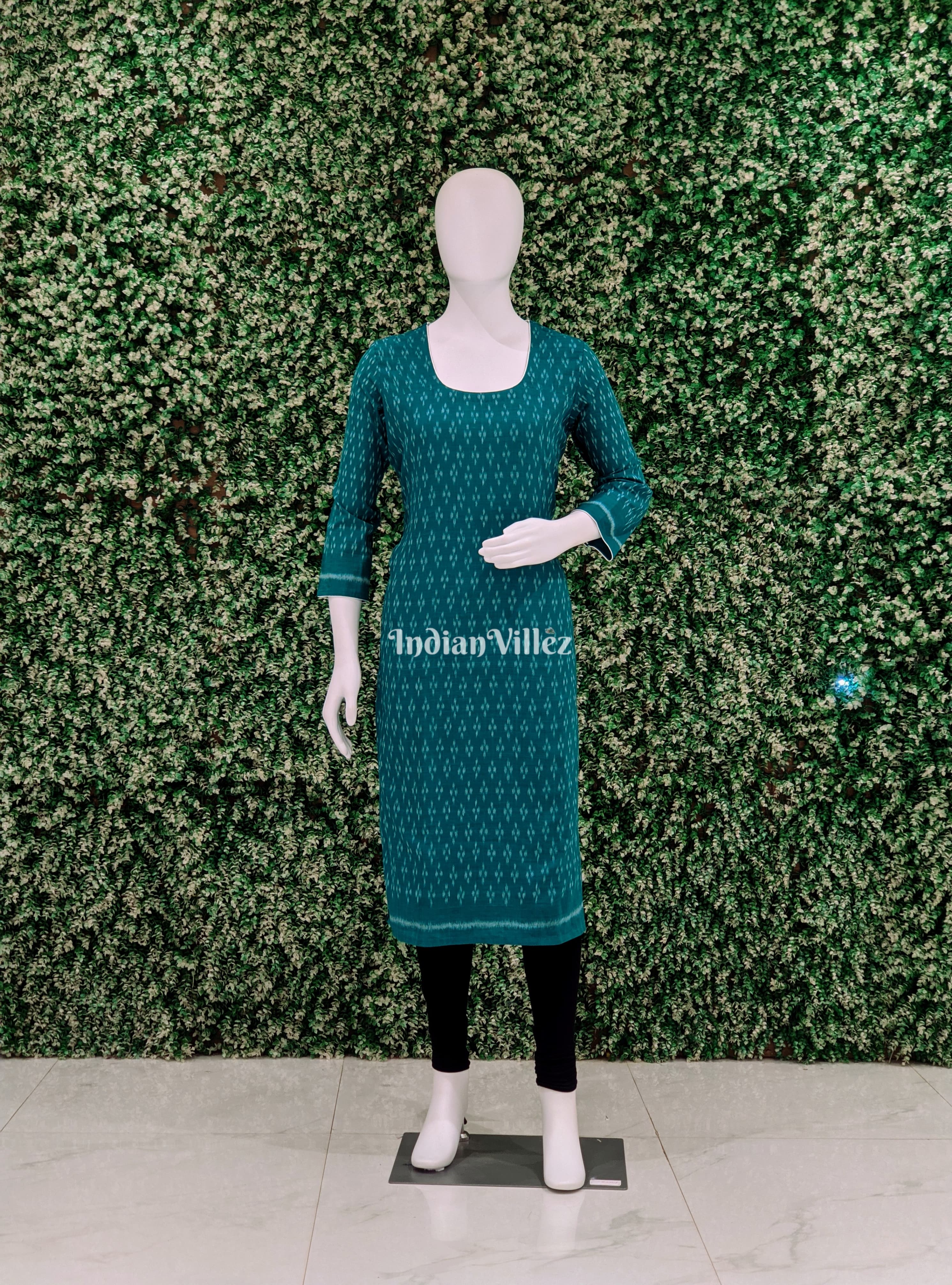 IndianVillèz Teal Green Odisha Ikat Sambalpuri Cotton Kurti