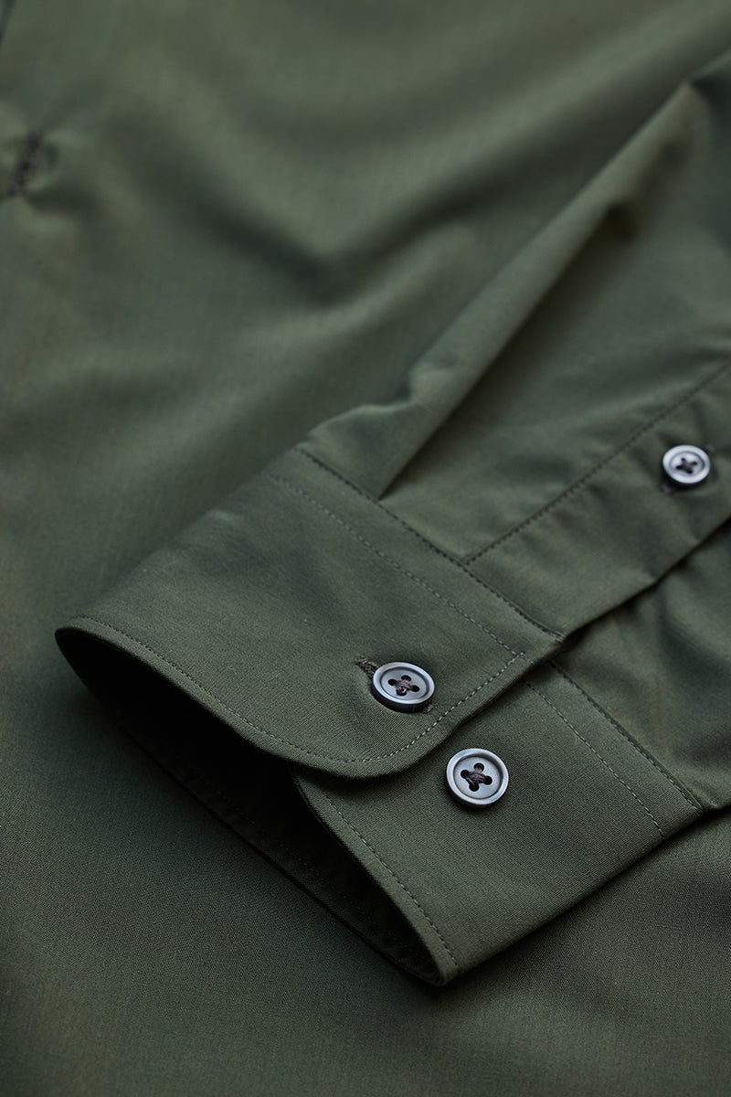 SNITCH Olive Slim Fit Stretch Shirt - view 9