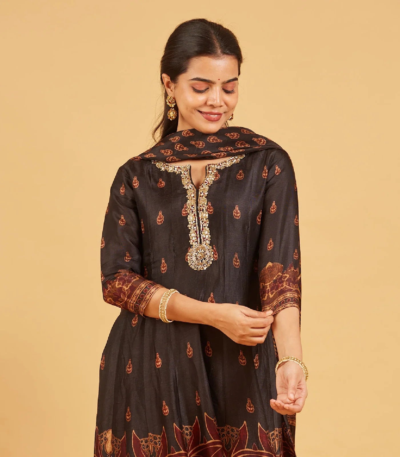 RmKV Festive Black Anarkali Set With Matching Dupatta