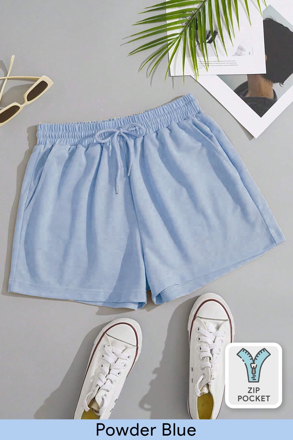 Nobero Zip-Pocket Shorts - Women – Powder Blue
