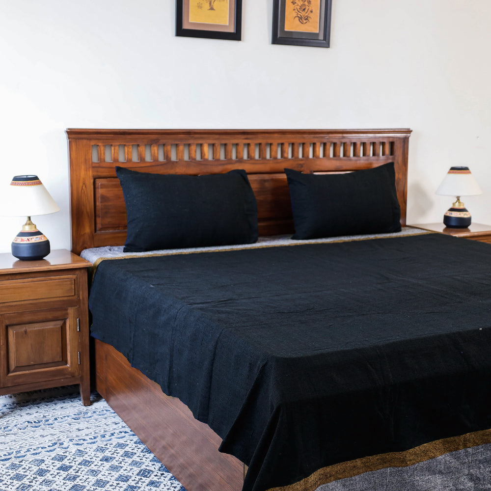 AHA VASTRA HANDLOOM Black - Jhiri Pure Handloom Cotton Double Bedcover (108 x 90 in)
