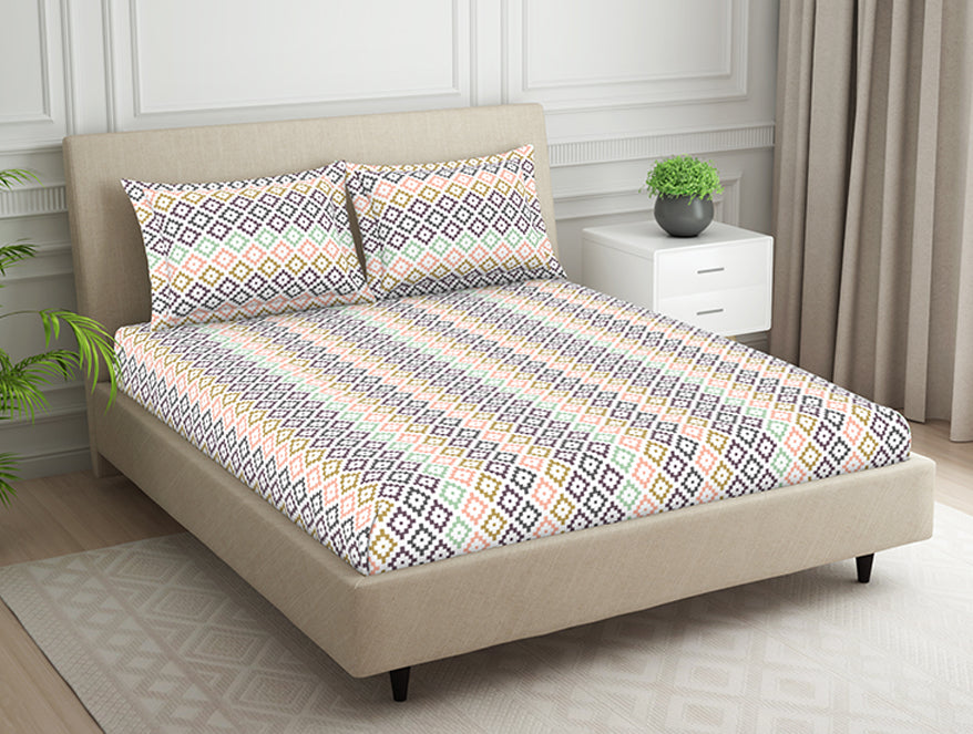 Spaces India Geometric Pink Polycotton Fitted Queen Harmony - By Welspun - view 2