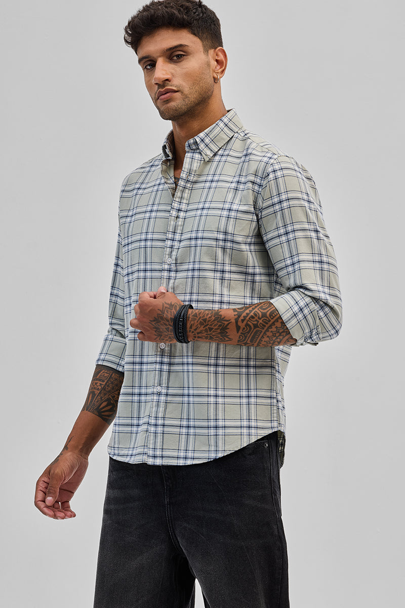 SNITCH Light Grey Checks Slim Fit Shirt - view 4