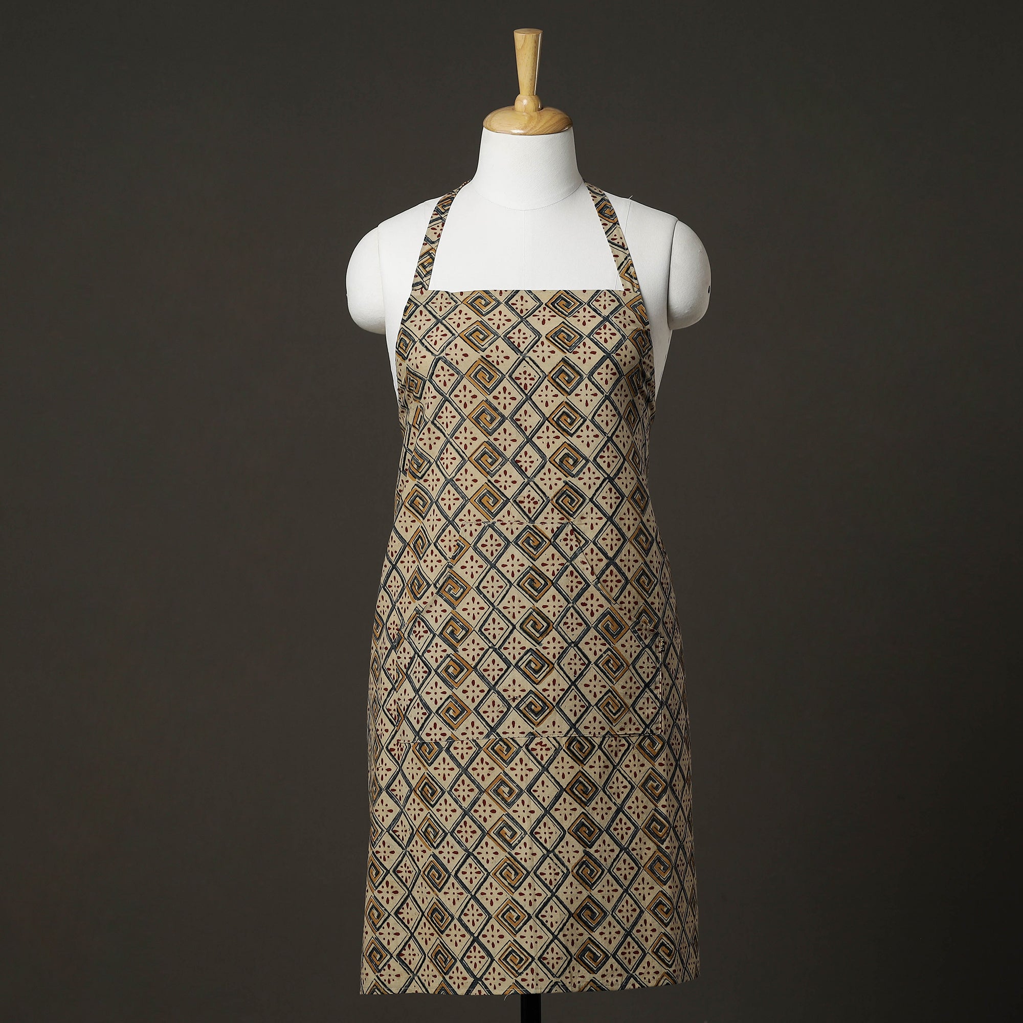 ITOKRI CRAFTS INITIATIVE Ajrakh Block Printed Cotton Apron with Pocket
