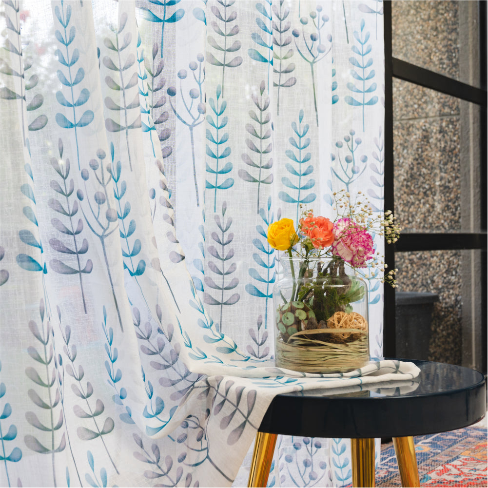 Urban Space -Home Furnishing Store Linen textured Sheer Curtain for Living Room , Curtain for Window/Door, Pack of 2 Curtains, Christmas Tree Blue - view 3