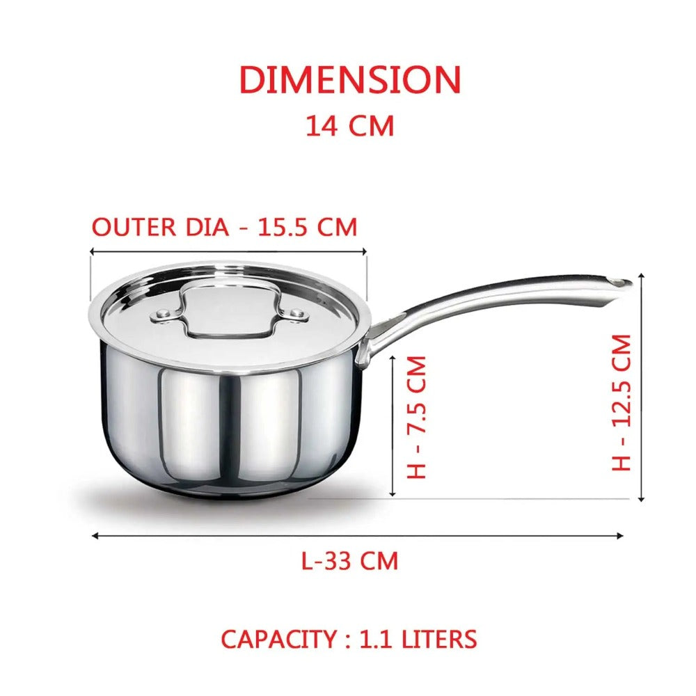 AVIAS Riara Premium Stainless Steel Tri-Ply Saucepan With Steel Lid | Gas & Induction Compatible | Silver - view 6