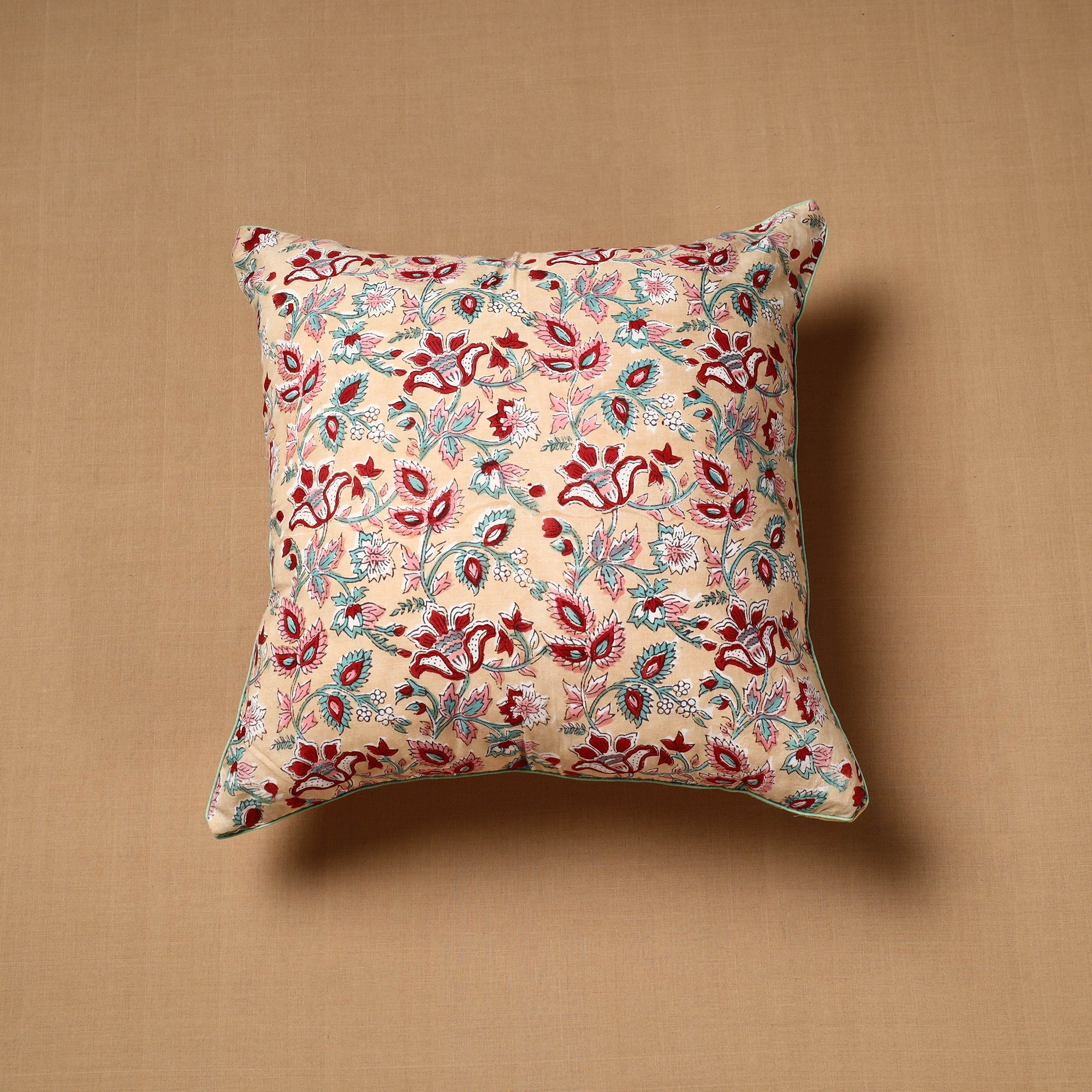 HAVELI CHRONICLES Beige - Block Print Cotton Sanganeri Cushion Cover (16 x 16 in) 87