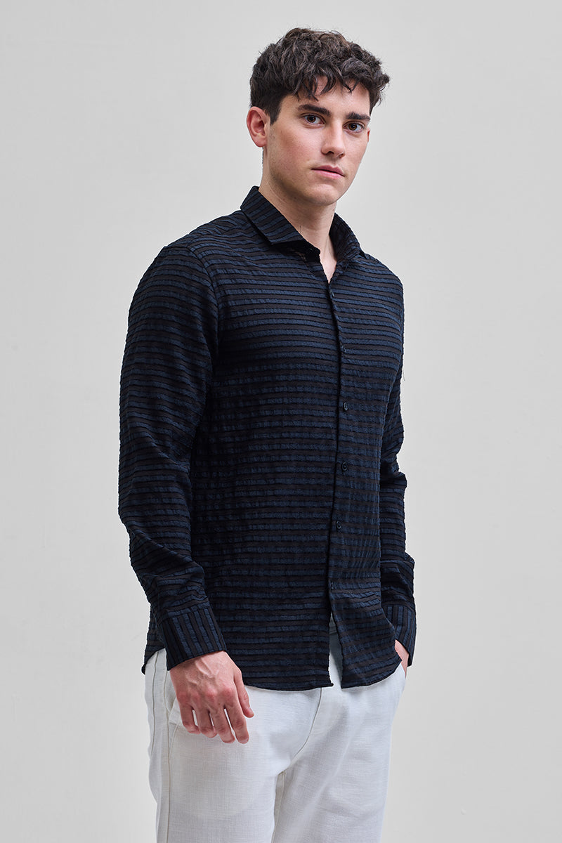 SNITCH Black Textured Stripes Shirt - view 6