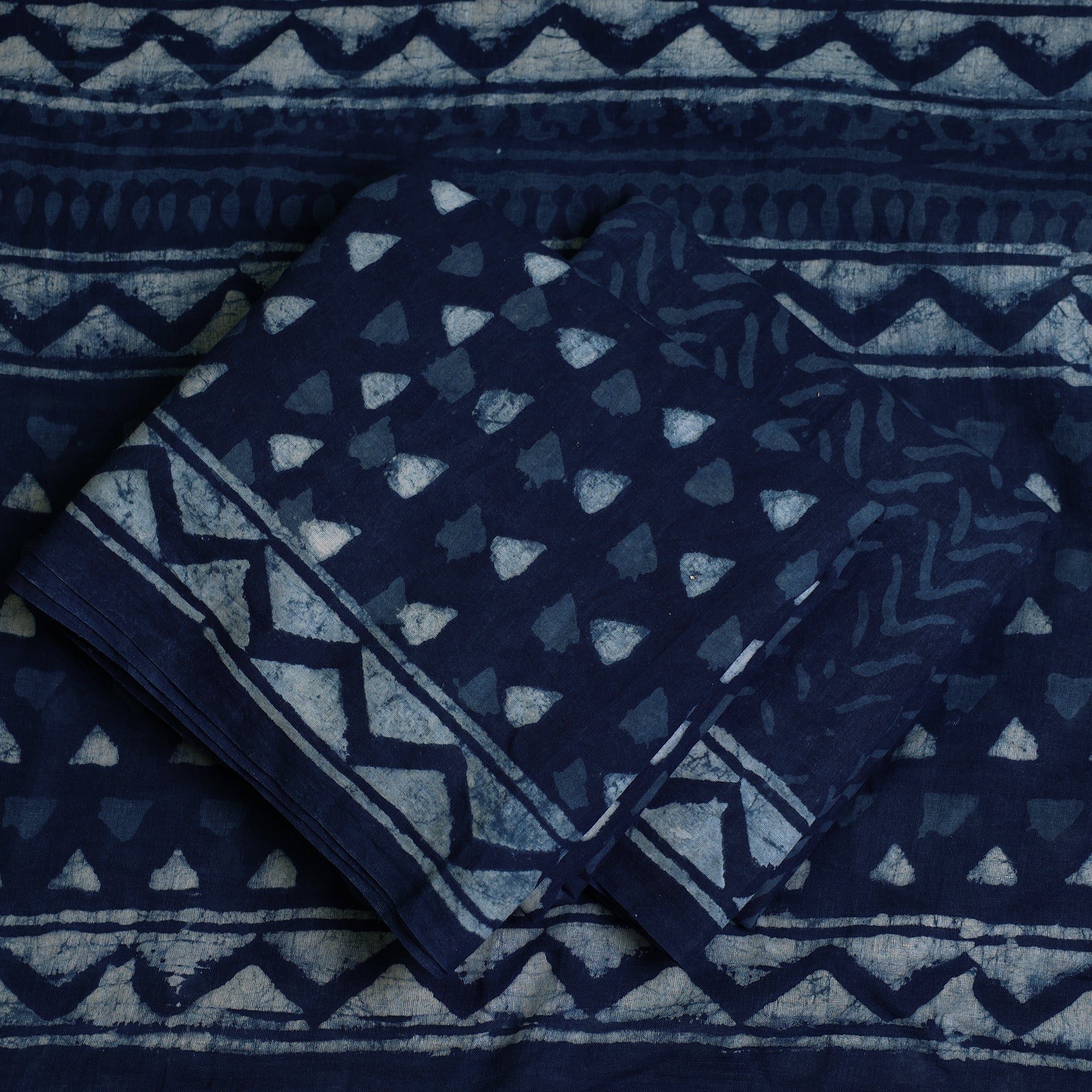 ARTISAN HAND BLOCK PRINTS Blue - 3pc Cotton Indigo Bagru Print Dress Material Set 17 - view 2