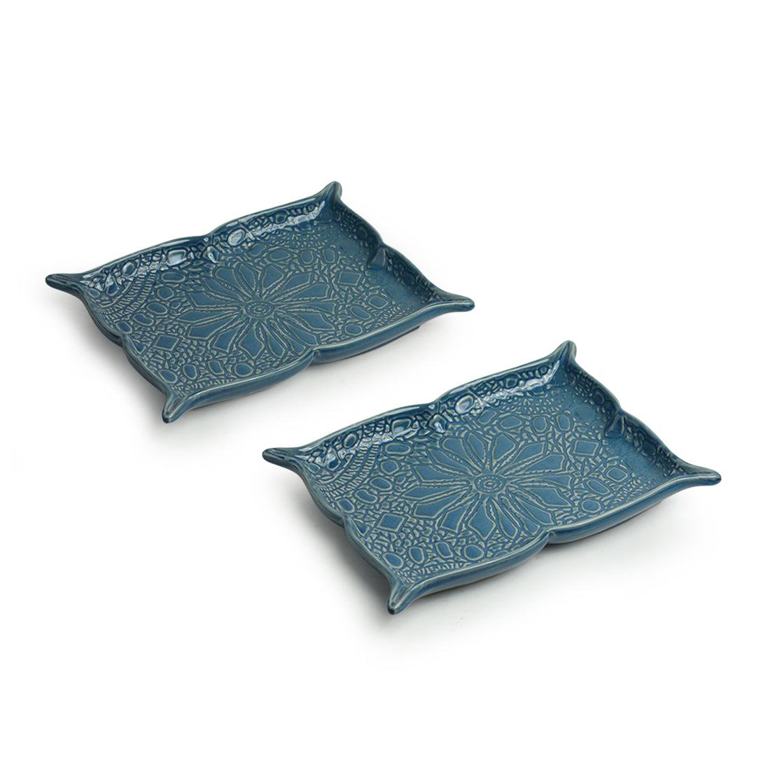 EXCLUSIVELANE 'Coral Reef' Serving Platters In Ceramic (Set of 2, Hand Glazed Studio Pottery, Microwave Safe) - view 2