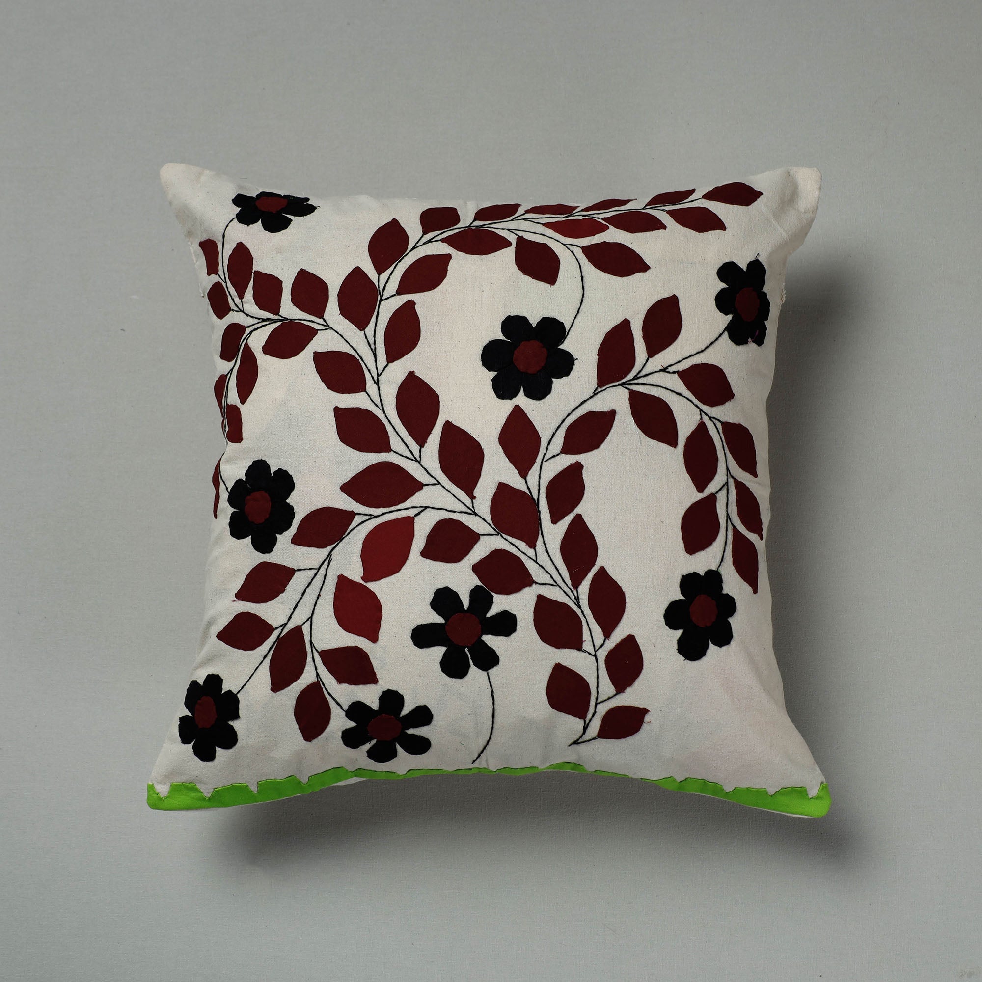 ASHOKA ASSEMBLE - CELEBRATING CRAFTS OF ODISHA Brown - Pipli Applique Work Cotton Cushion Cover (16 x 16 in)