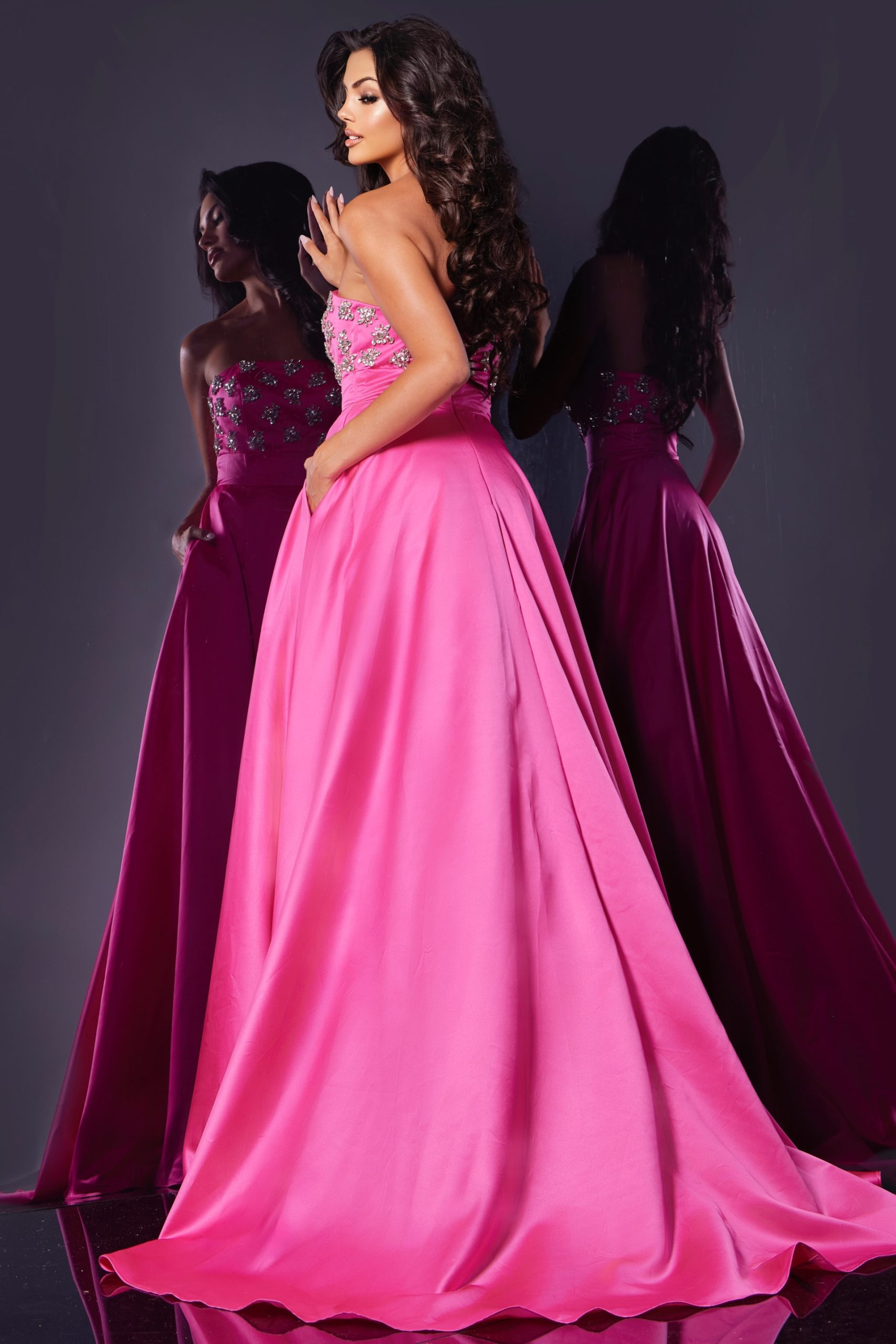 Beaded Strapless A-line Slit Gown by Jovani 43822 - view 2