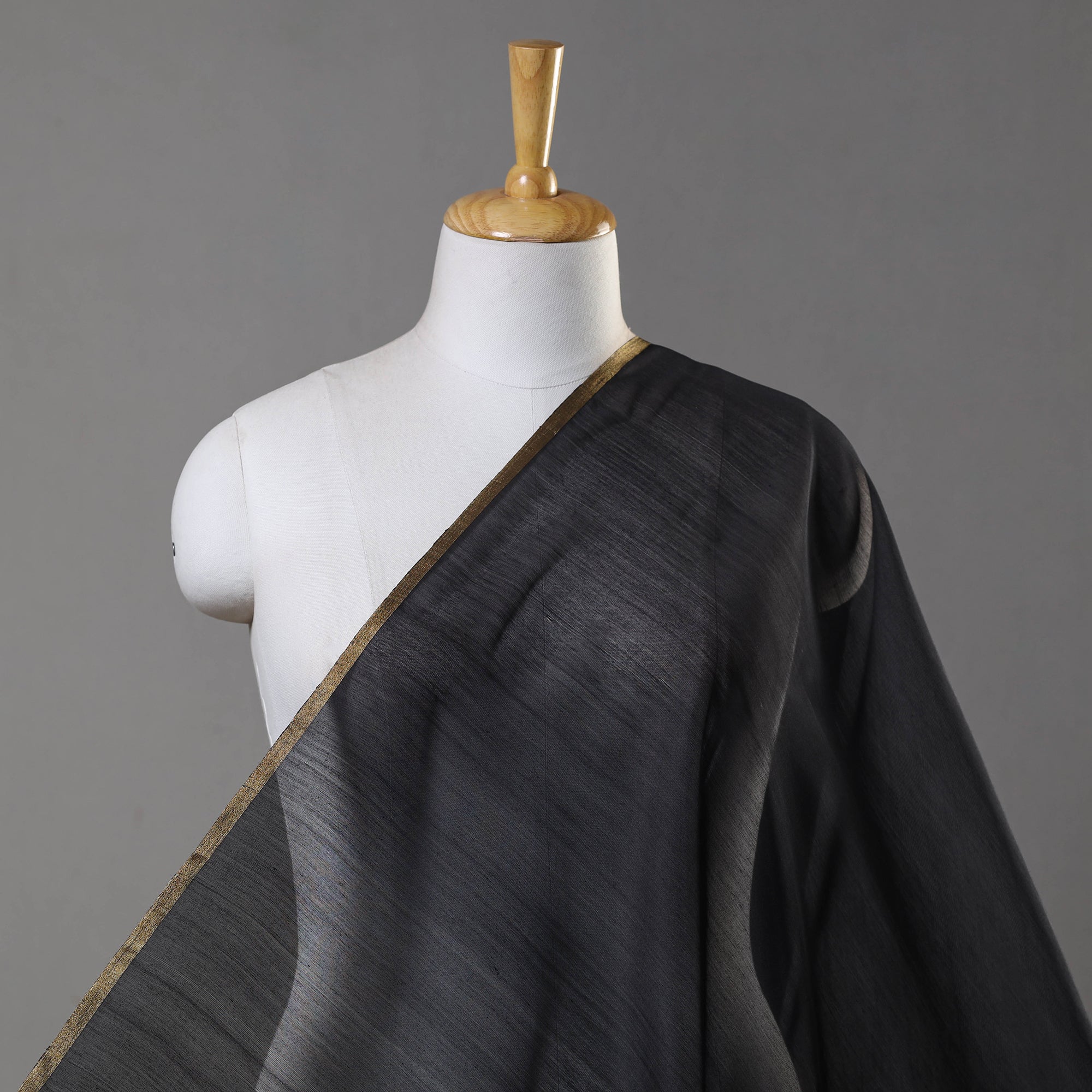 CHANDERI BY RAUPH KHAN Black - Traditional Chanderi Silk Cotton Handloom Fabric 03