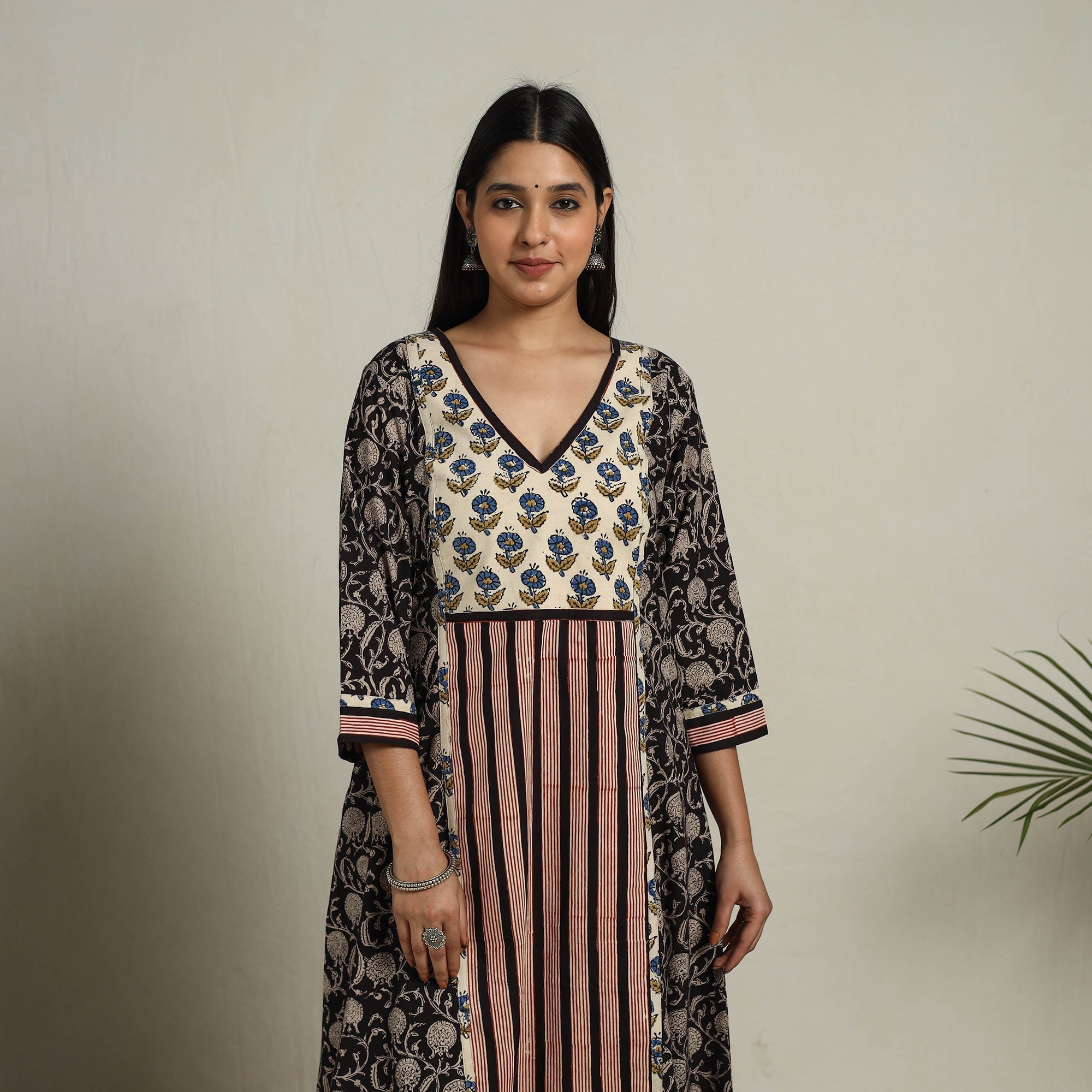 ITOKRI CASUALS Black - Block Print Mosaic Fusion A-Line Bagru Cotton Kurta