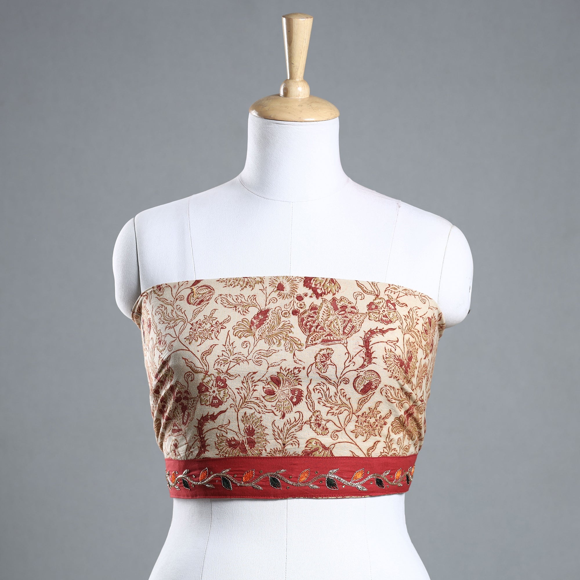 NOORI BAZAR Beige - Zardozi Hand Embroidered Kalamkari Cotton Blouse Piece