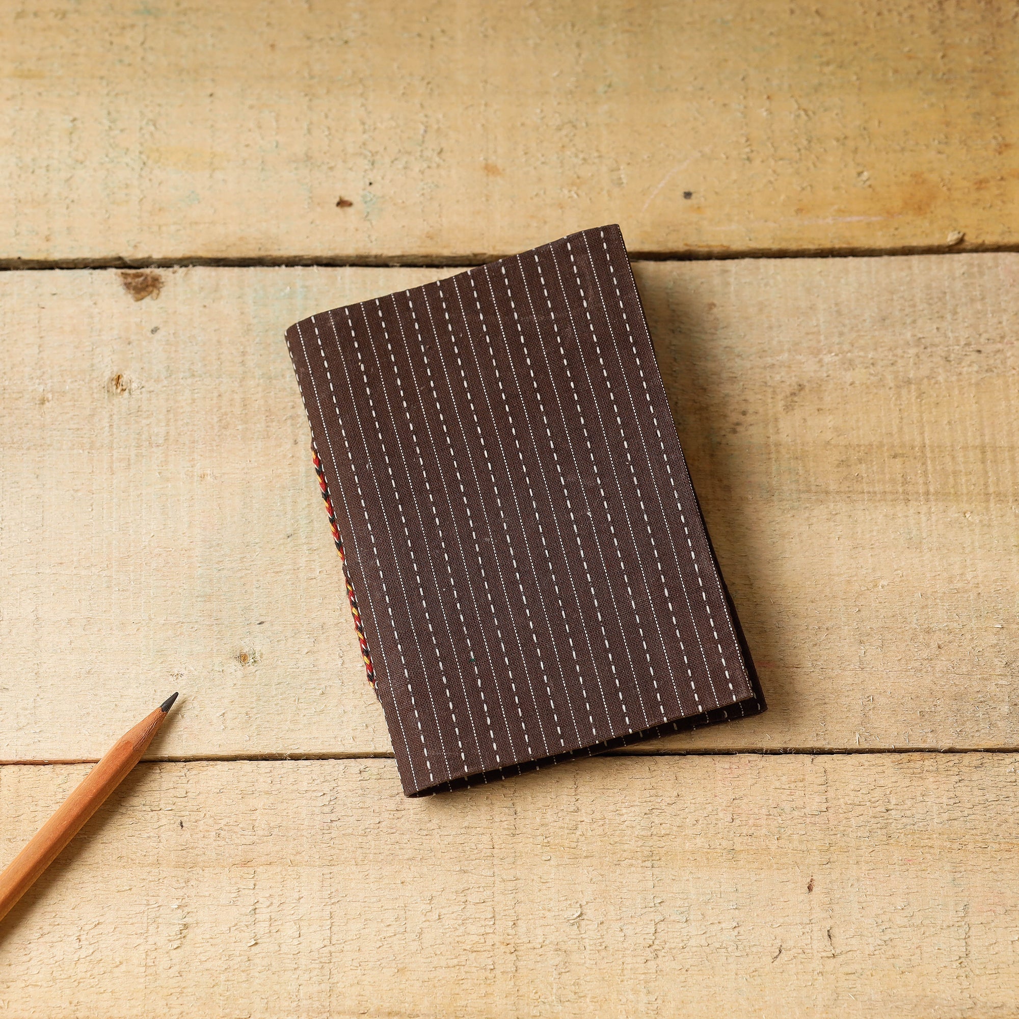 BINDAAS UNLIMITED Brown - Kantha Stitch Fabric Cover Handmade Paper Notebook (5 x 3.5 in)