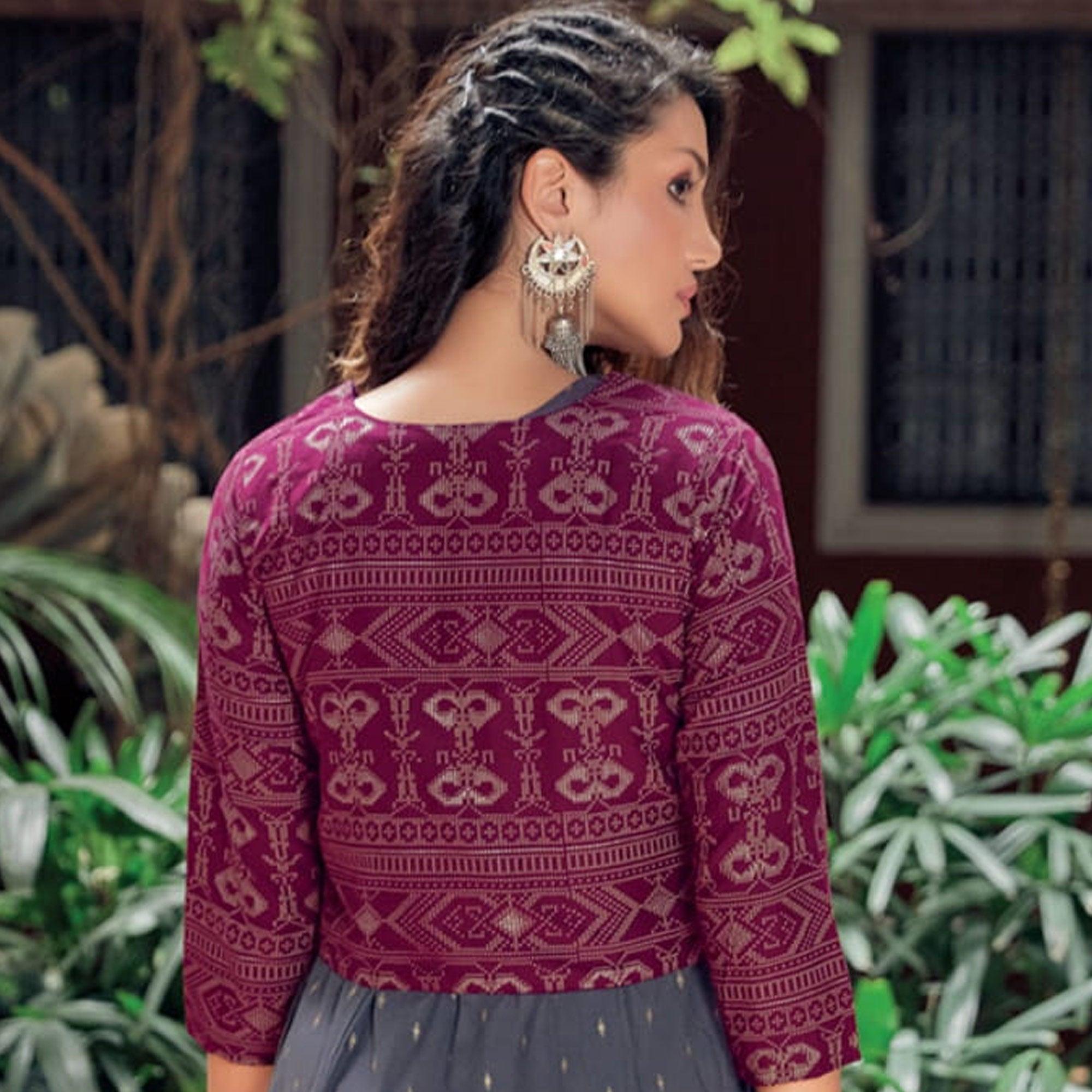 Peachmode Seller Grey Printed Rayon Anarkali Kurti - view 5