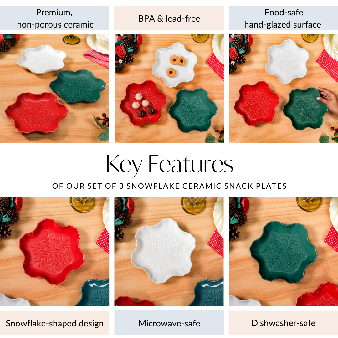 Nestasia Set Of 3 Snowflake Ceramic Snack Plates - view 5