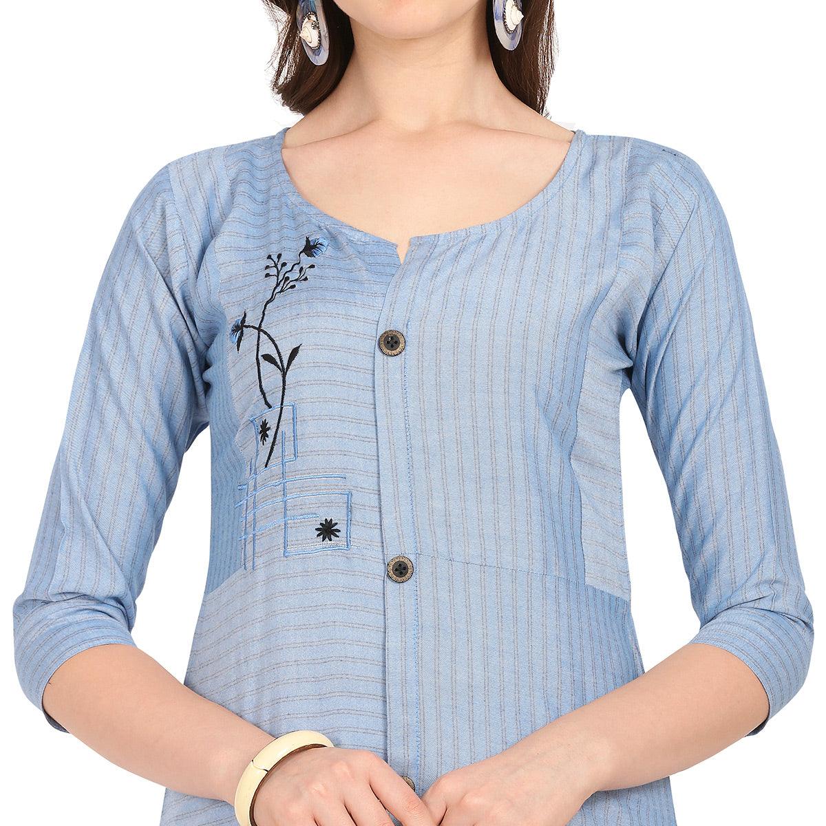 Peachmode Seller Elegant Blue Colored Party Wear Embellished Work Rayon Kurti - view 3