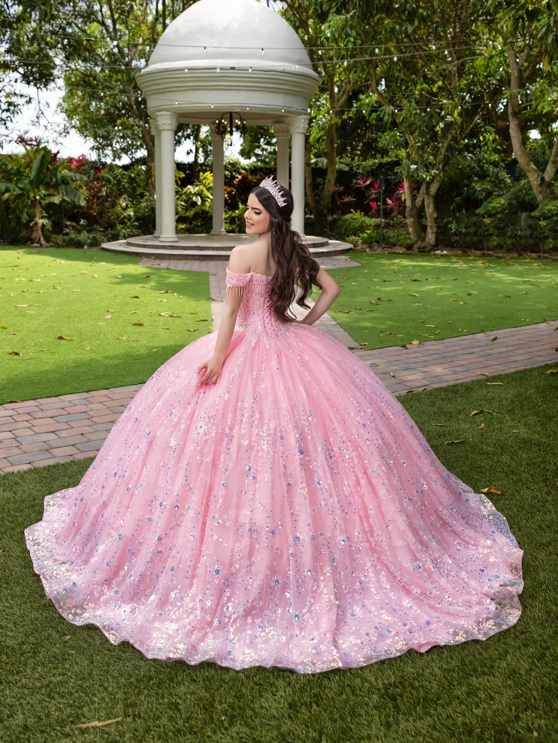 House of Wu Fiesta Gowns Fringe Off Shoulder Ball Gown by LizLuo Fiesta 56536 - view 2