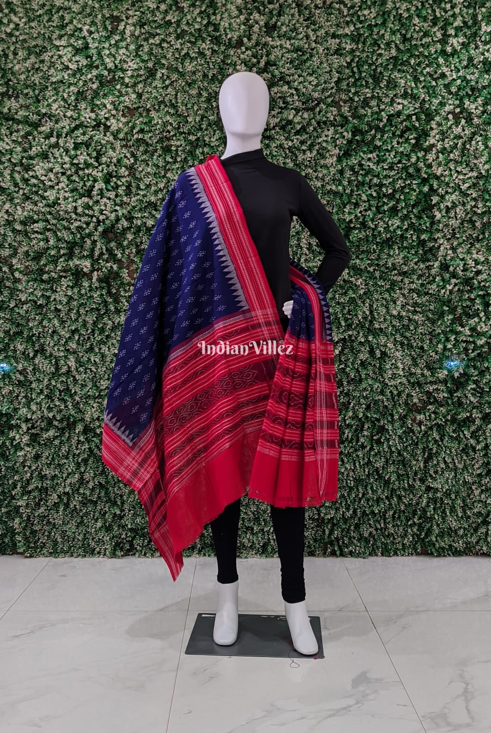 IndianVillèz Blue Red Odisha Ikat Cotton Dupatta