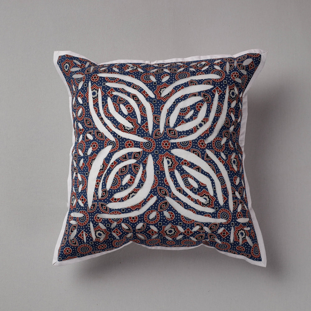 SHADES OF MARUDHARA Blue - Cutwork Cotton Applique Cushion Cover (16 x 16 in)