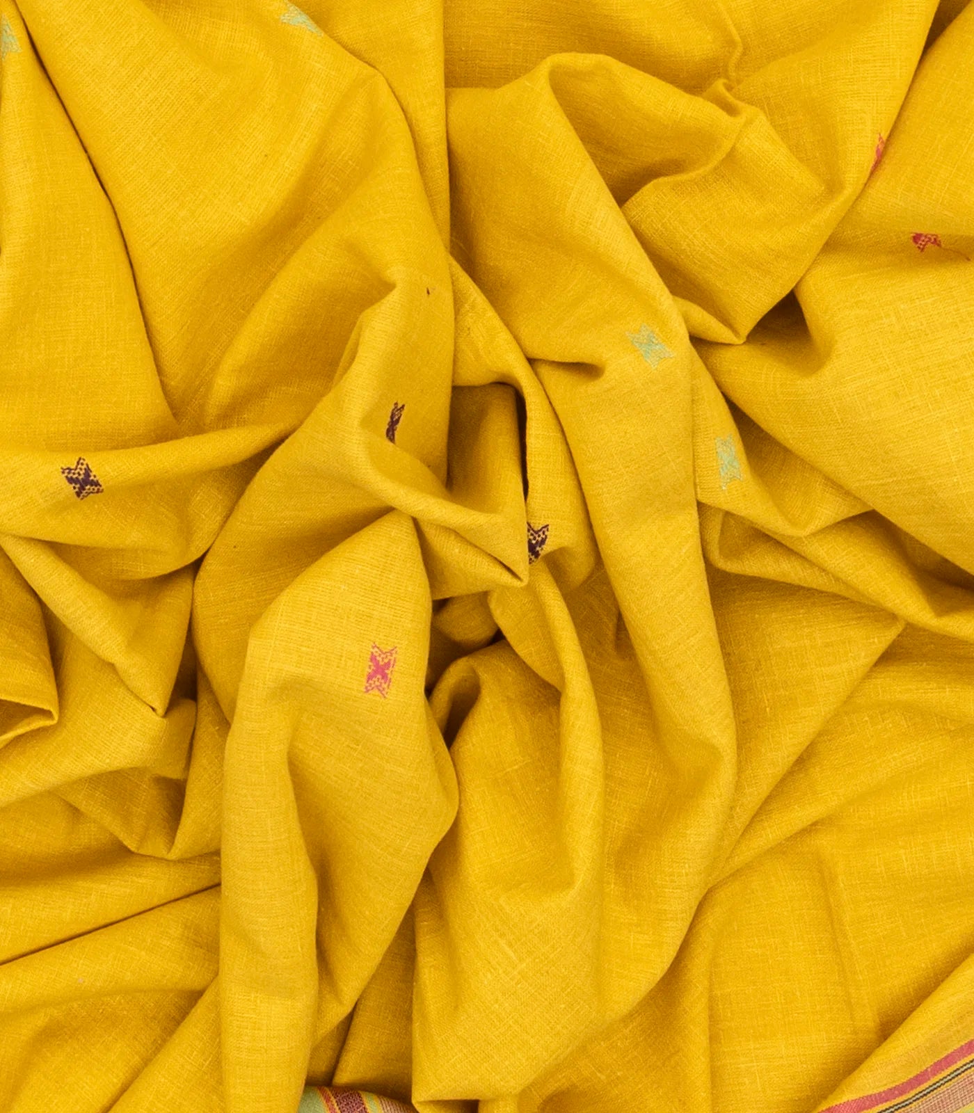 RmKV Mustard Handloom Bhujodi Cotton Saree With Buttas - view 3
