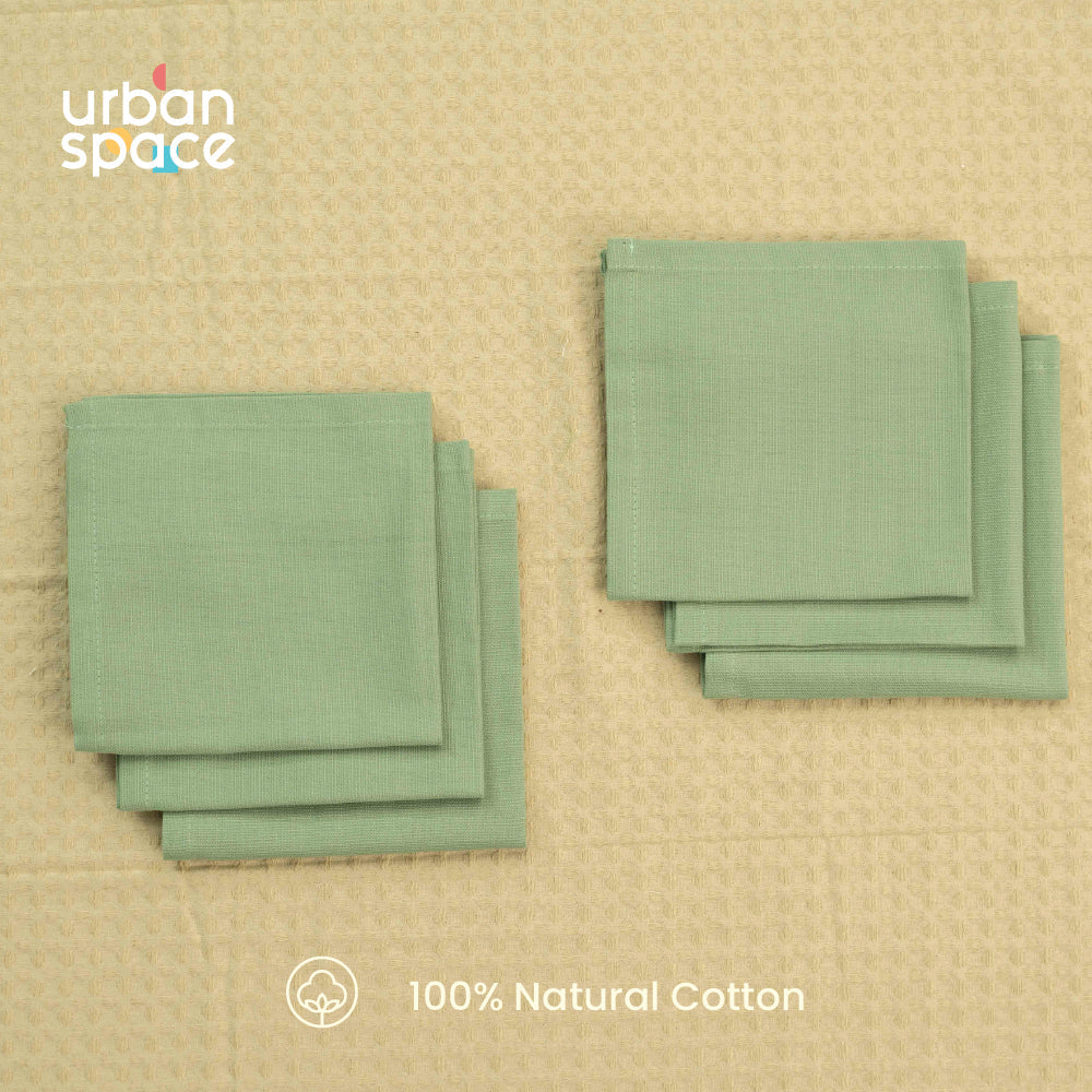 Urban Space -Home Furnishing Store 100% Cotton Multipurpose Kitchen Napkins, Dining Table Napkins, Machine Washable & Reusable - Set of 6 - Green Sage - view 2