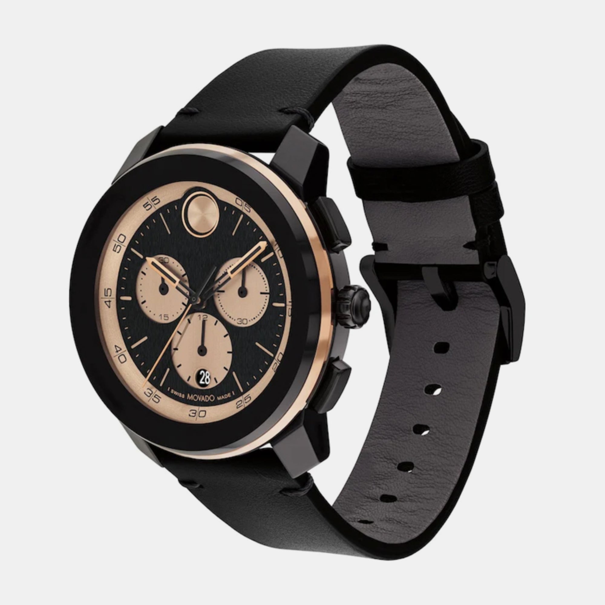 Movado Bold Men Quartz Black Dial Chronograph Leather Watch 3601114 - view 2