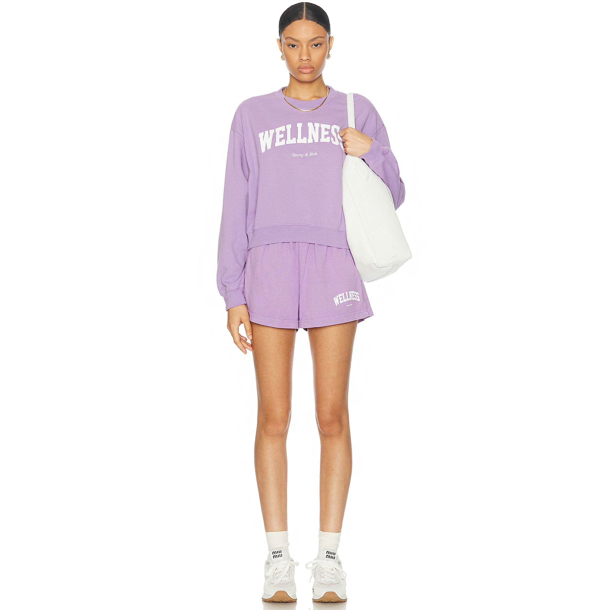 Sporty & Rich | Wellness Ivy Cropped Crewneck { Violet/white - view 8