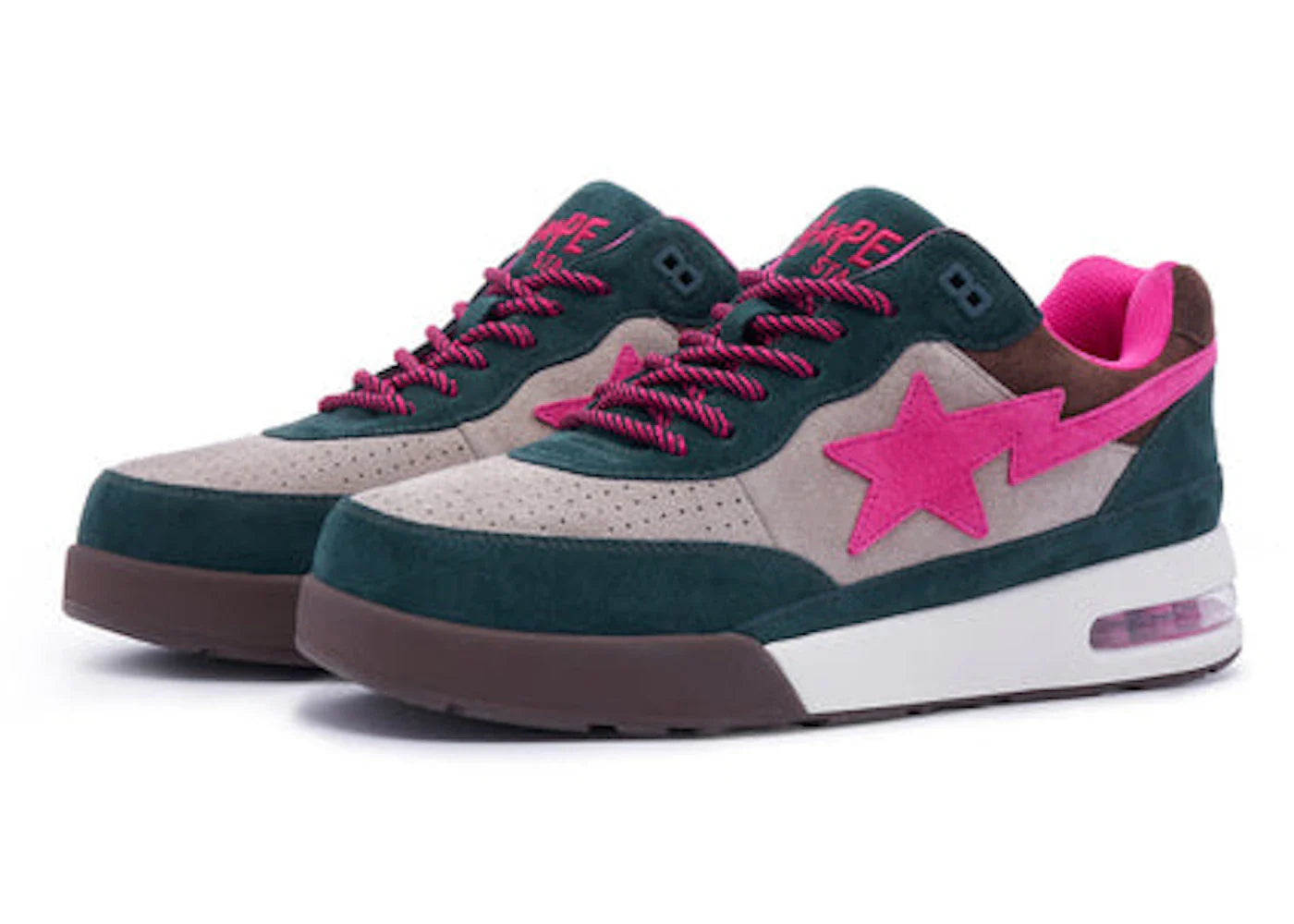 BAPE A Bathing Ape Road Sta Premium Suede Dark Green Pink Beige - view 2