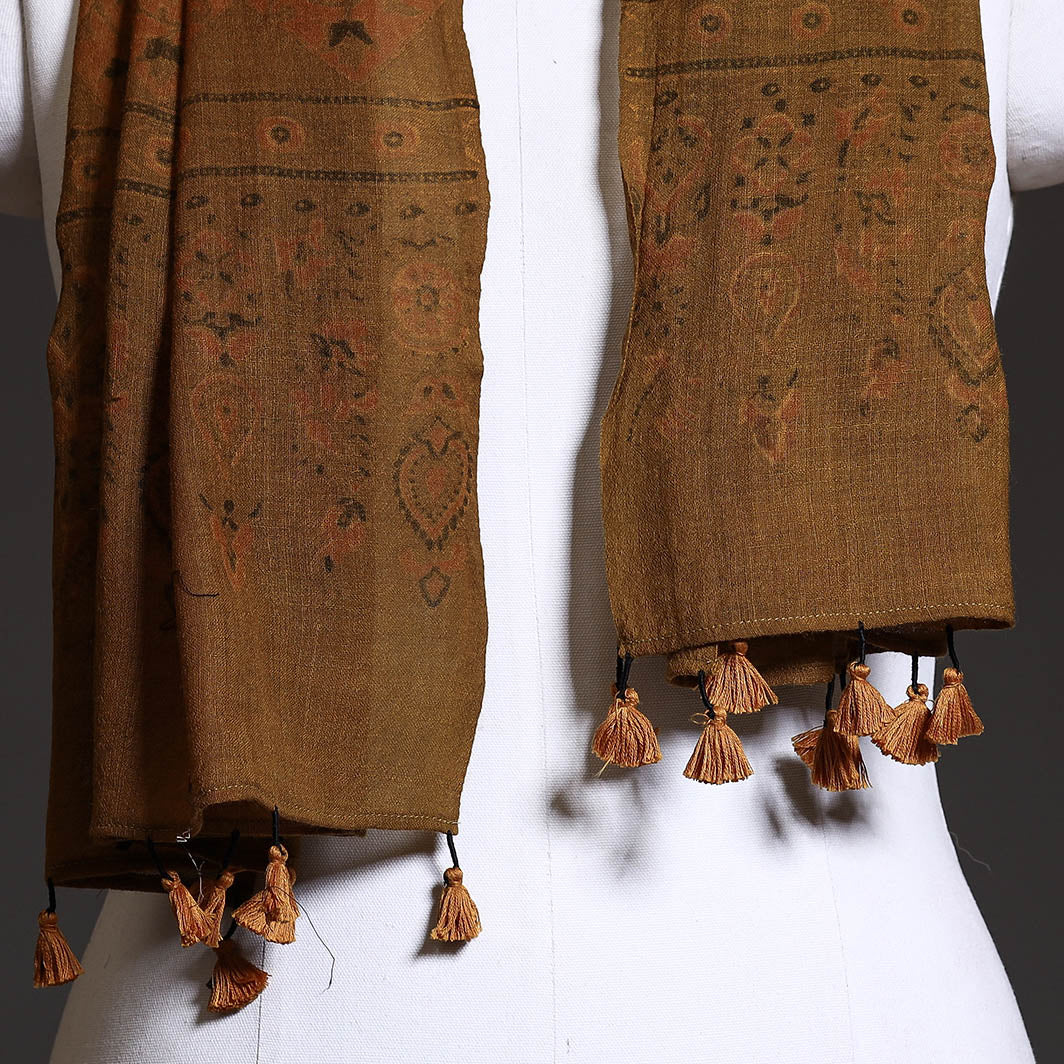 AJRAKH BY SUFIYAN ISMAIL KHATRI Brown - Ajrakh Block Printed Pure Woolen Stole - view 3