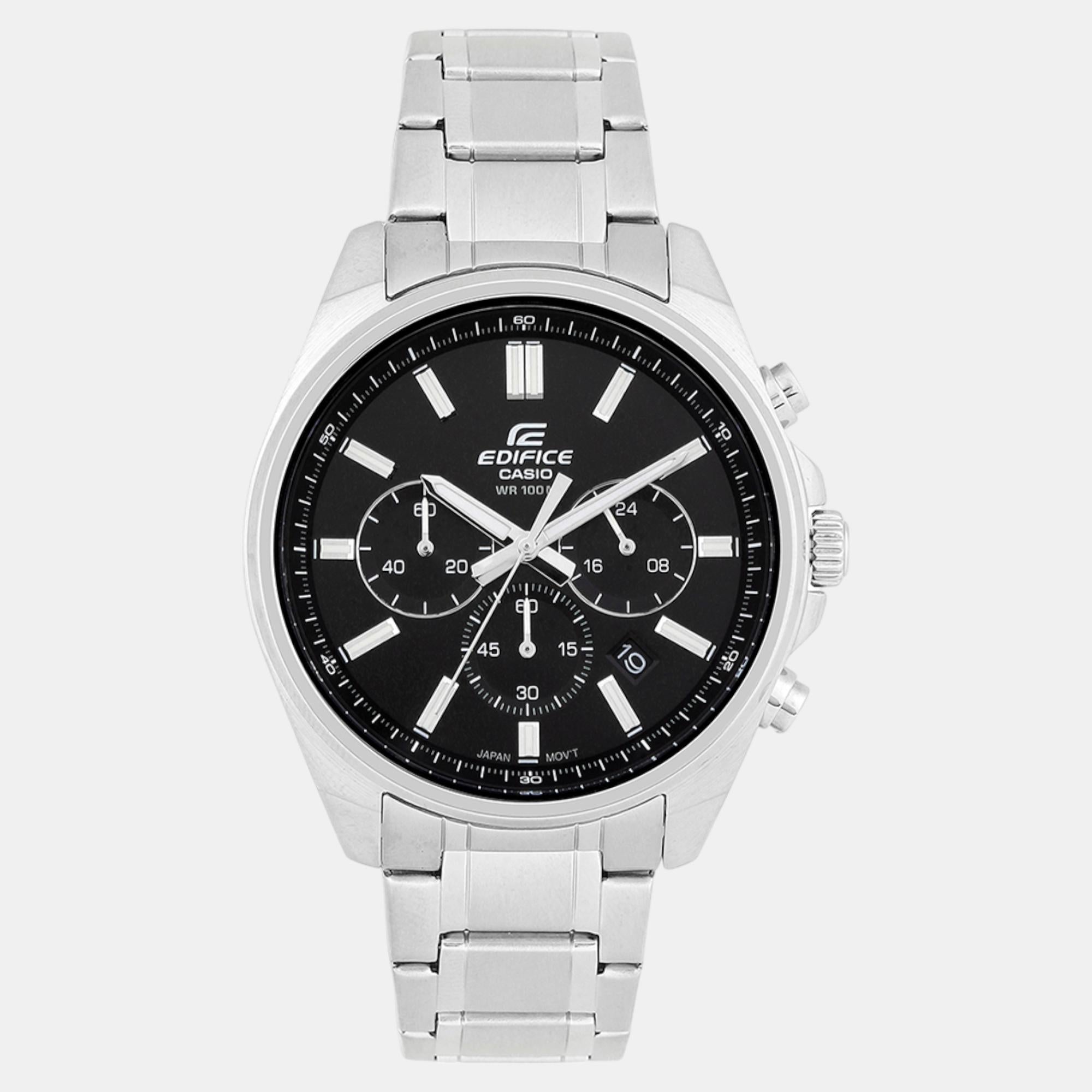 Casio Edifice Men Quartz Black Dial Analog Stainless Steel Watch ED596