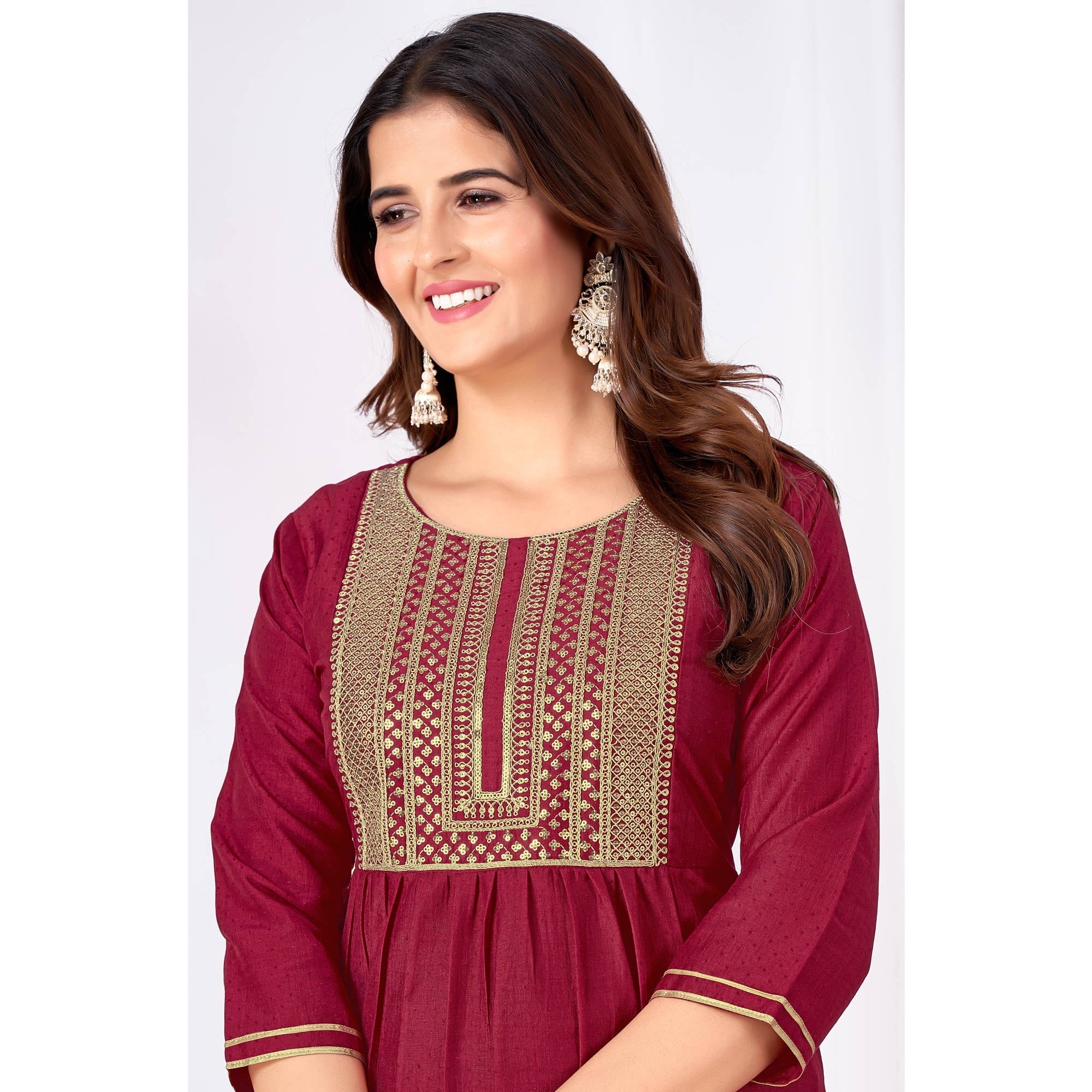Peachmode Seller Dark Magenta Embroidered Art Silk Salwar Suit - view 5