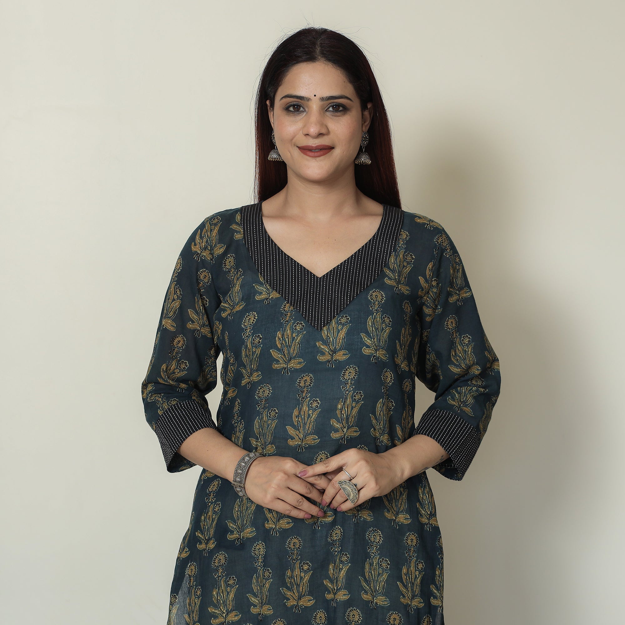 ITOKRI CASUALS Blue - Ajrakh Block Printed Mul Cotton Straight Kurta 15