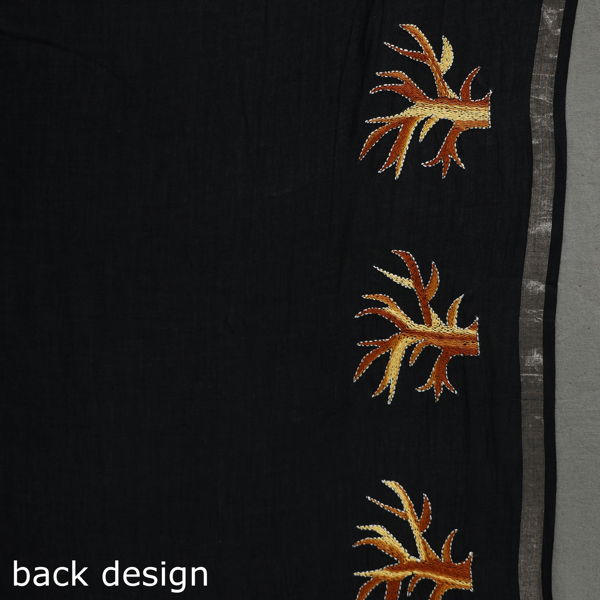 KHUSHBASH - HAPPY LOOM OF EAST Black - Bengal Kantha Embroidery Handloom Cotton Saree - view 6