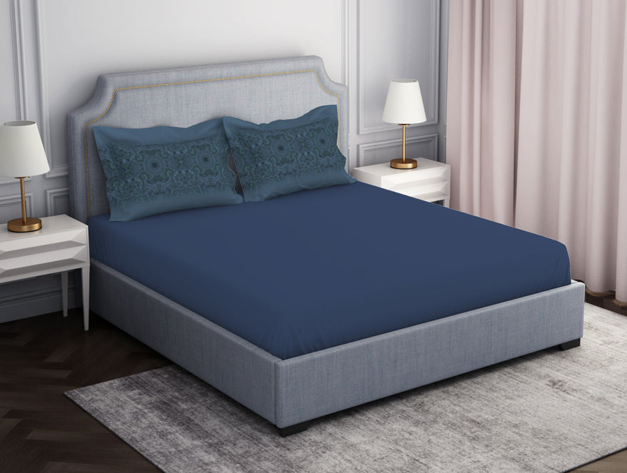 Spaces India Ornamenta Ornate Mineral Blue 100% Cotton King Size Bedsheet - Essentials by Spaces - view 2