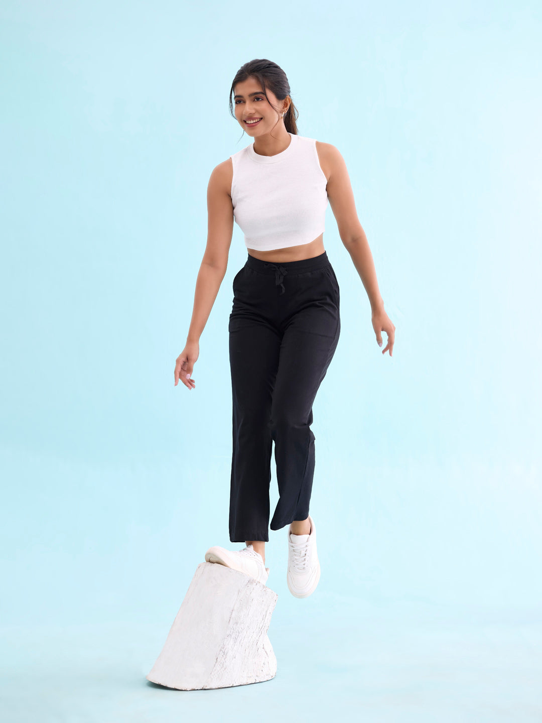 Go Colors Women Solid Black Mid Rise Track Pant - view 5