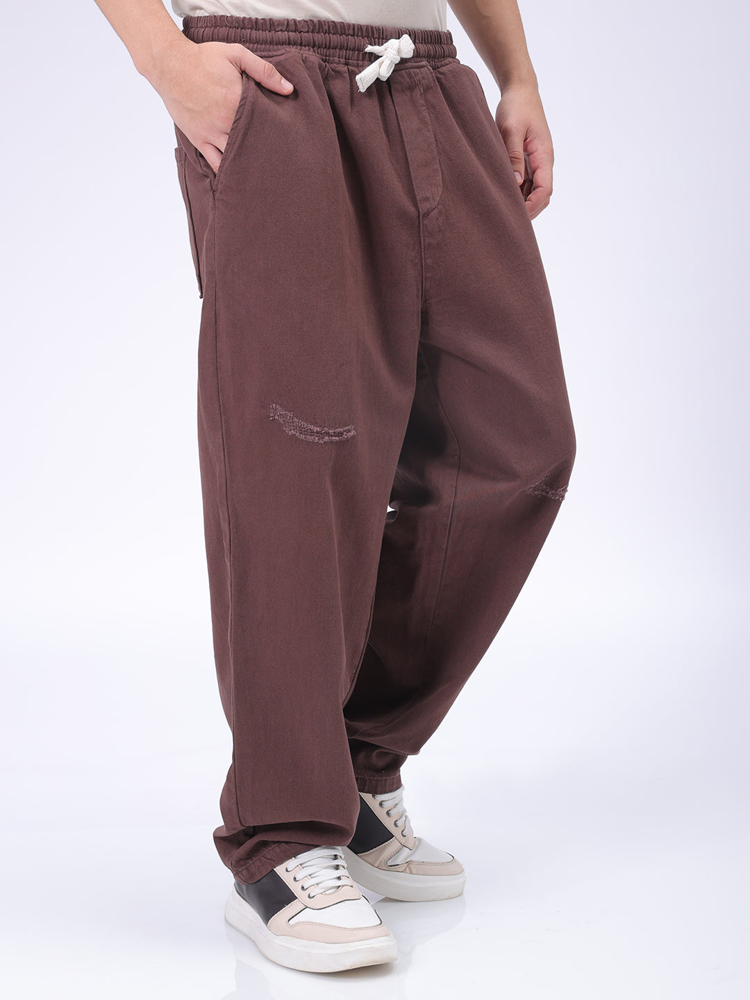 The Indian Garage Co Men's Brown Barrel Loose Fit Solid Denim Jogger - view 5