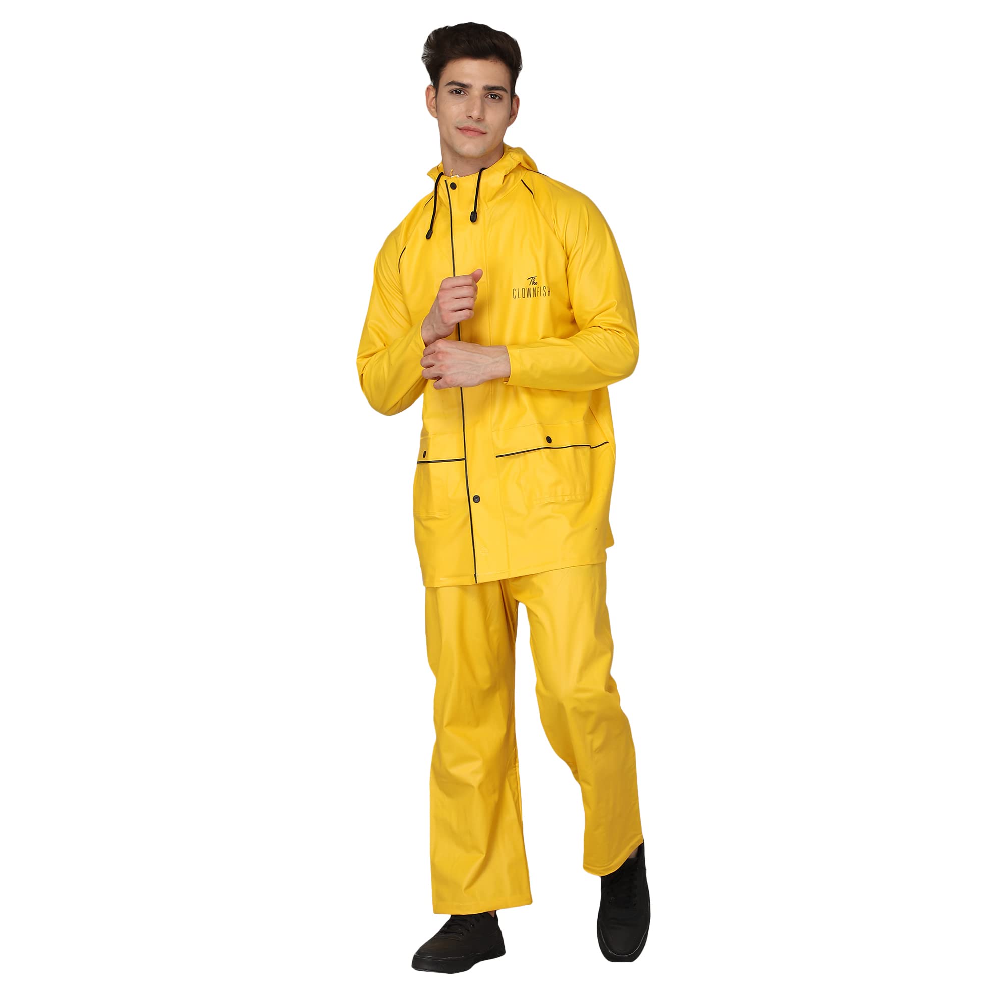 THE CLOWNFISH Rain Coat for Men Waterproof for Bike Raincoat for Men with Hood PVC Material. Set of Top and Bottom. Azure Series (Bright Turquoise, XX