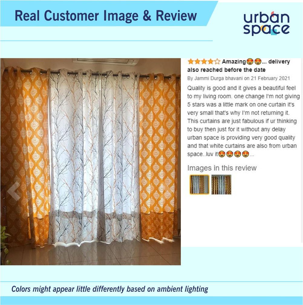 Urban Space -Home Furnishing Store Premium Cotton Curtains - 100% Cotton Curtains, Pack of 2 Curtains, Mustard Motif - view 2